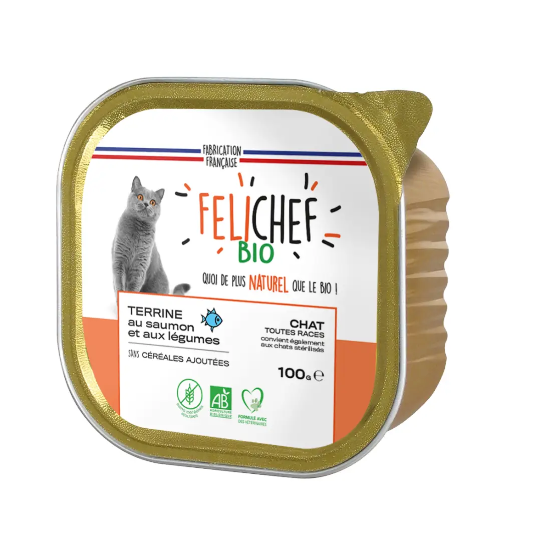 Felichef – Terrines Sans Céréales Bio Saumon & Légumes pour Chat