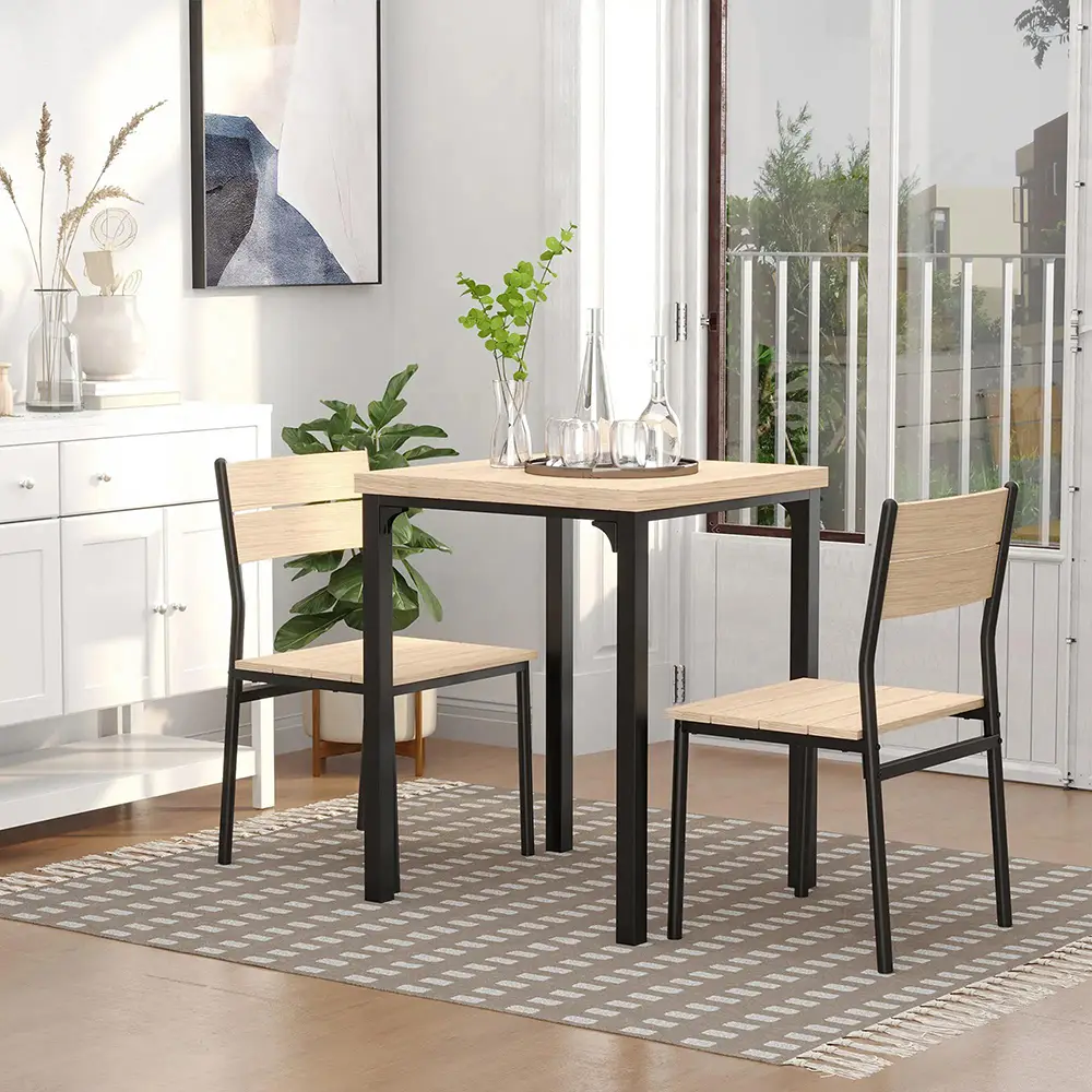 Ensemble de table et chaises pour 2 personnes, table 3 pièces avec 2 chaises encastrables, chêne clair