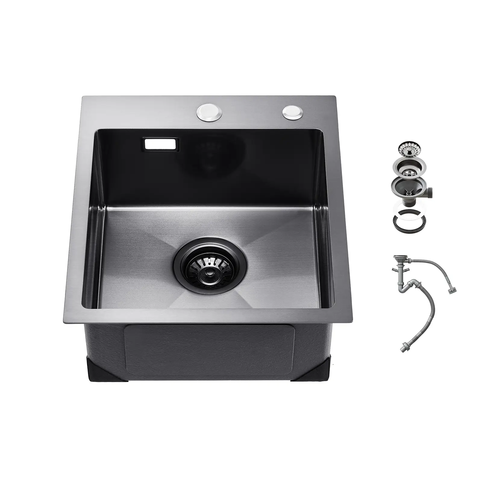VEVOR Évier cuisine 40cm inox 304, montage dessus, cuve simple, accessoires, camping-car, bar, noir.