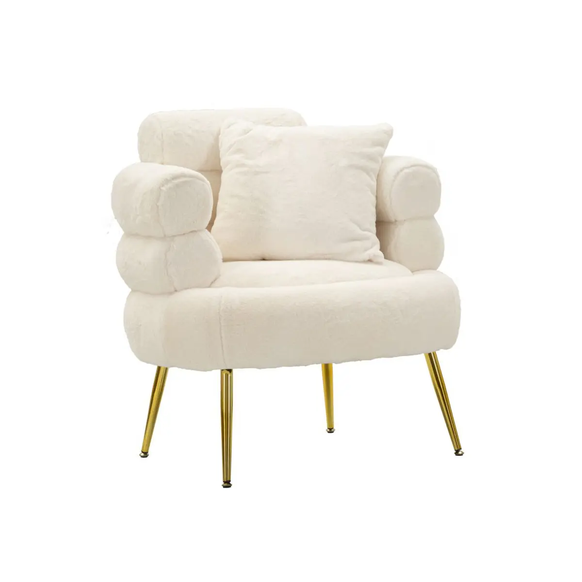 Fauteuil Imitation Fourrure «Soffy+» 85cm Blanc & Or