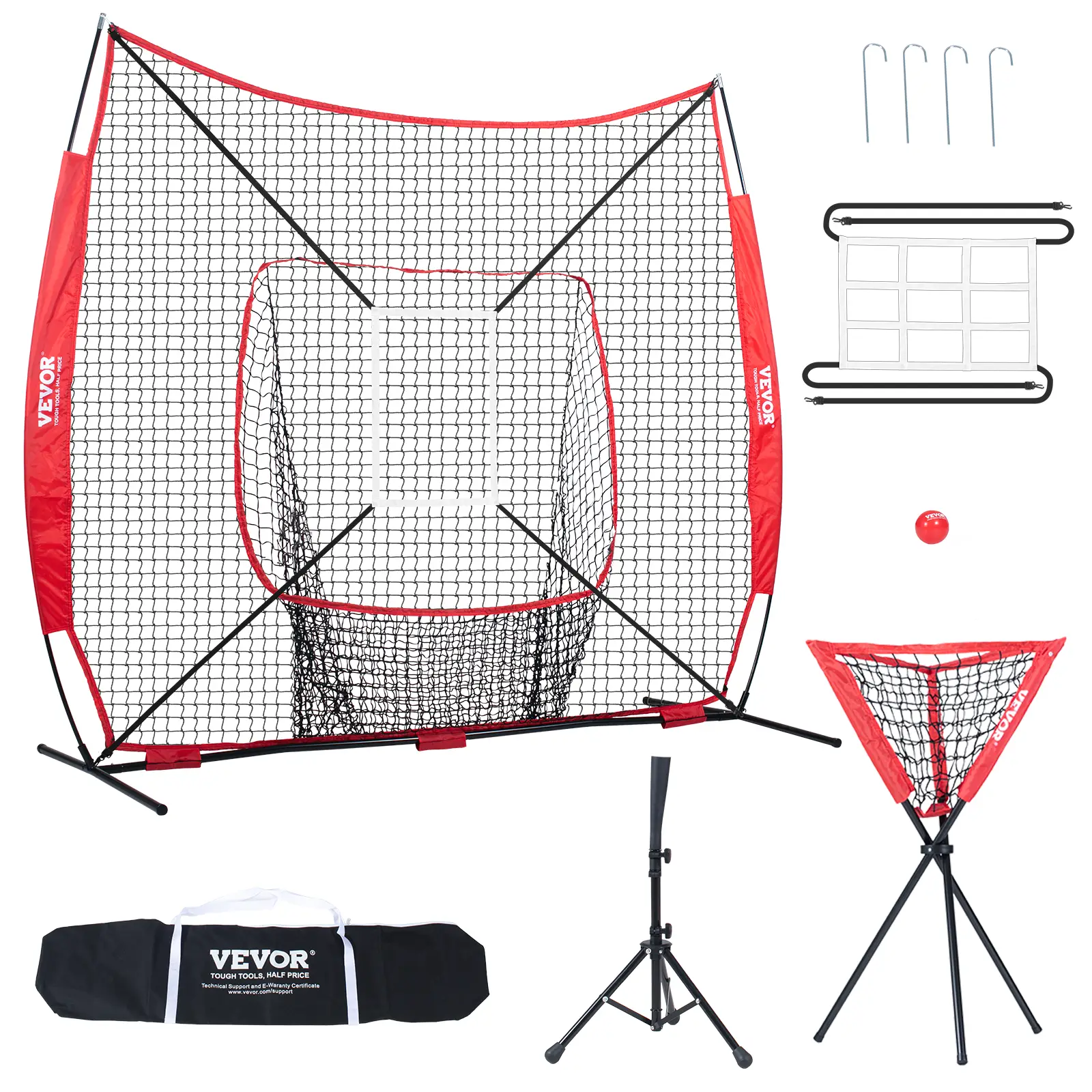 VEVOR Filet entraînement baseball 244×211 cm, frapper, attraper, lancer. Cadre arc, sac.