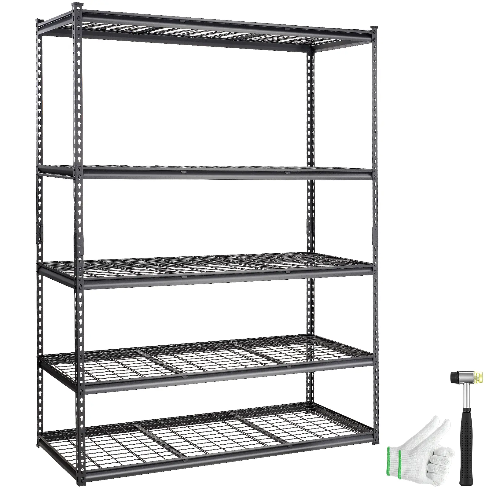 VEVOR Étagère rangement 5 niveaux, charge 907,2 kg, métal 152,4x61x198,1 cm. Noir.