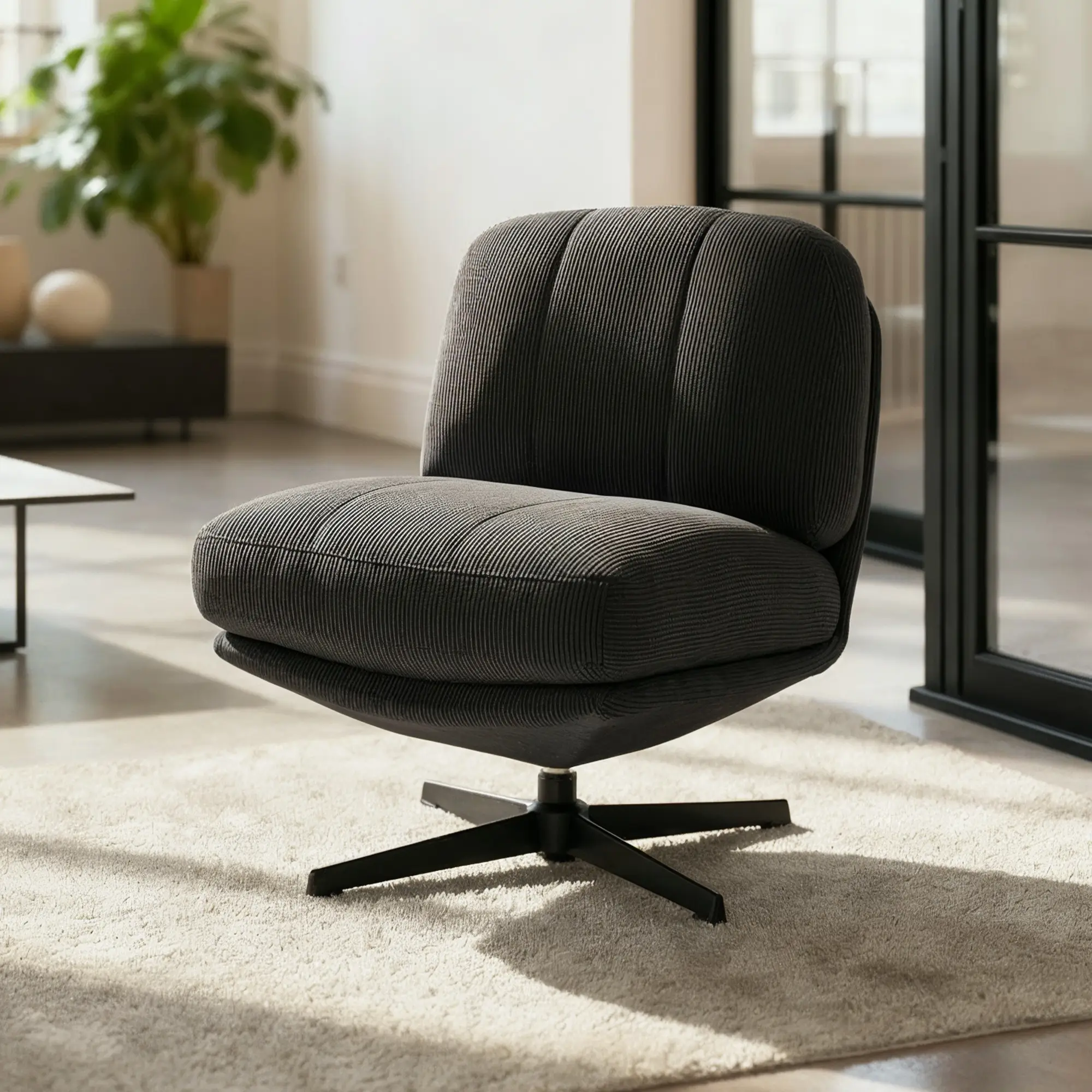 Sicaan Fauteuil pivotant moderne LENA velours côtelé taupe