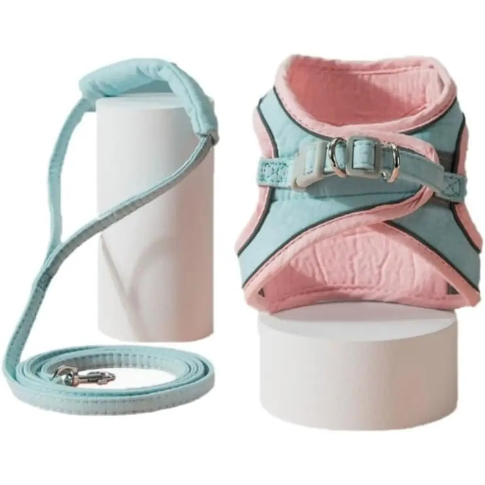 Ensemble harnais + laisse + collier pour chat – Réglable et respirant – Sécurité en extérieur -ROSE ET BLEU- Living123