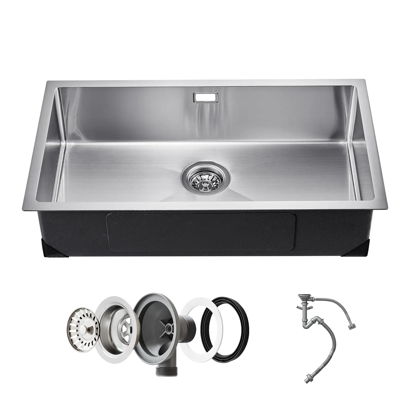 VEVOR Évier cuisine 76cm inox 304 à encastrer, cuve simple avec accessoires, pour camping-car/préparation/buanderie.