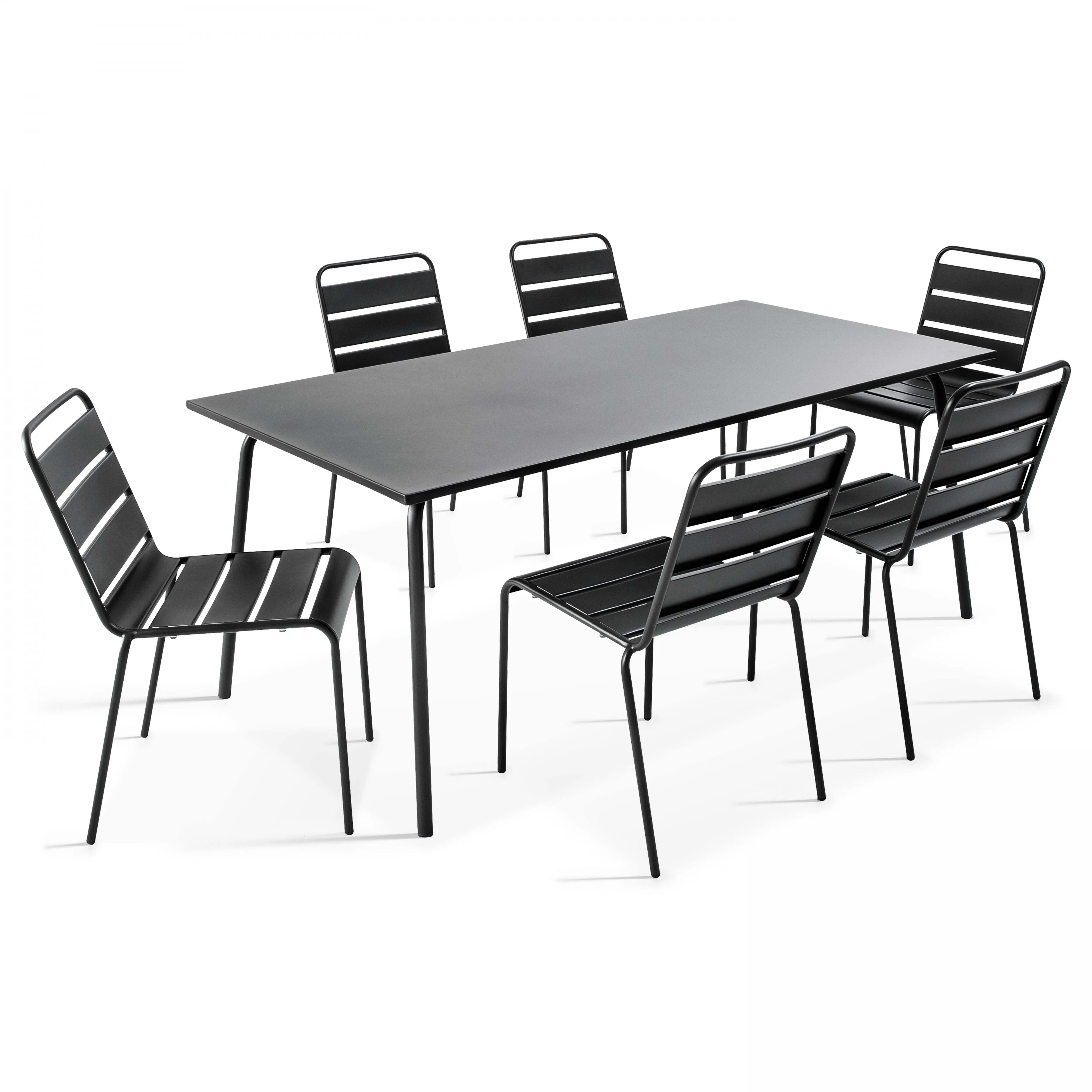 Ensemble table de jardin et 6 chaises en métal anthracite Palavas – Oviala