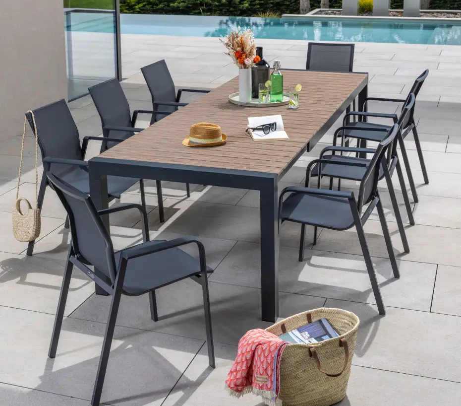 Ensemble table et chaises de jardin 8 places anthracite MIMIZAN
