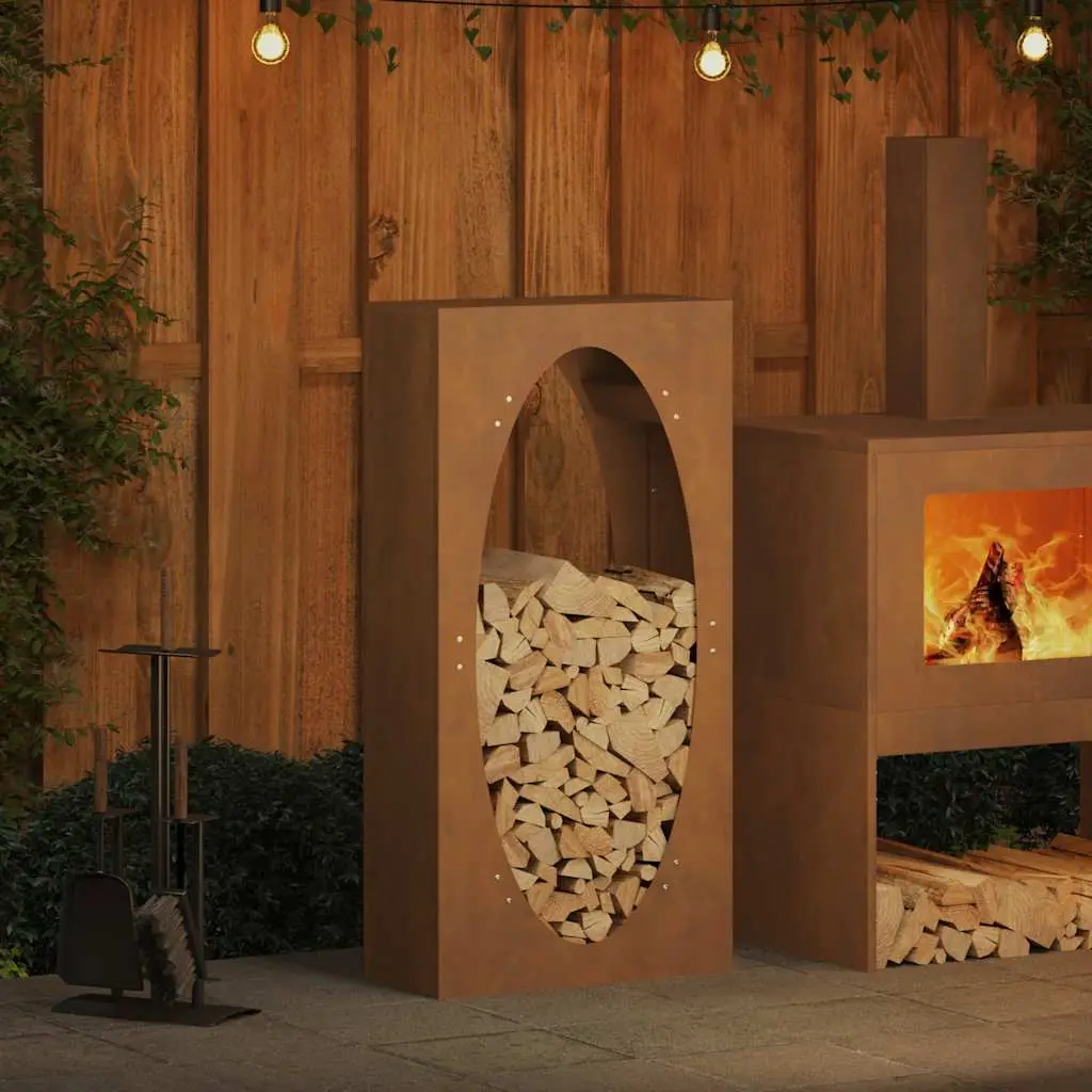 Étagère à bûches Acier Corten rangement bois effet rouillé 100cm – ComfortXL Outdoor Living