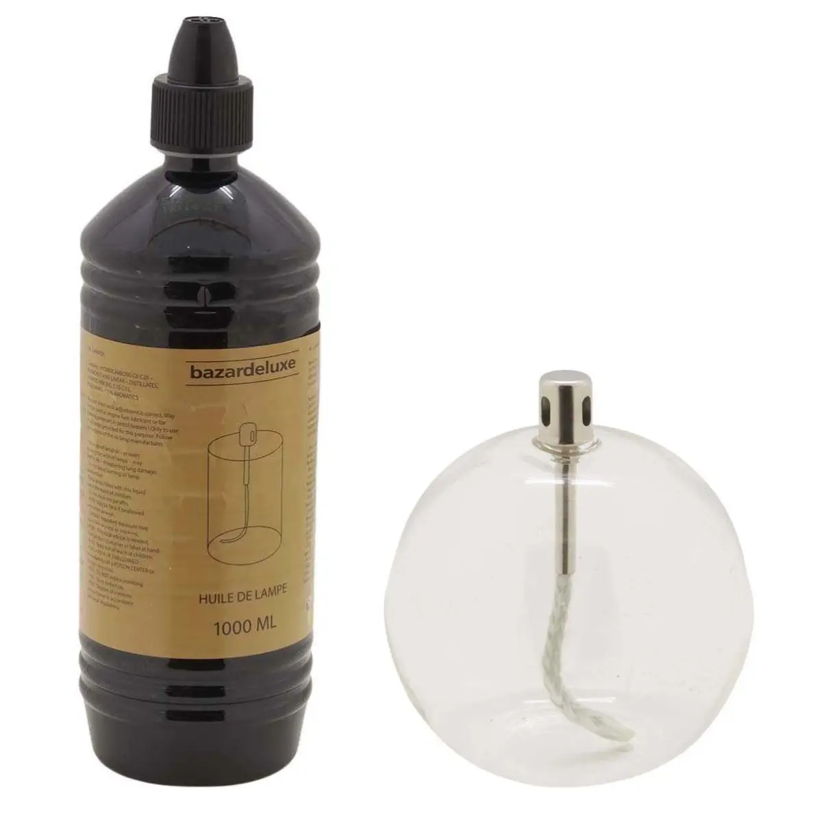 Ensemble lampe à huile en verre Sphere avec huile de paraffine 11 x 12 cm