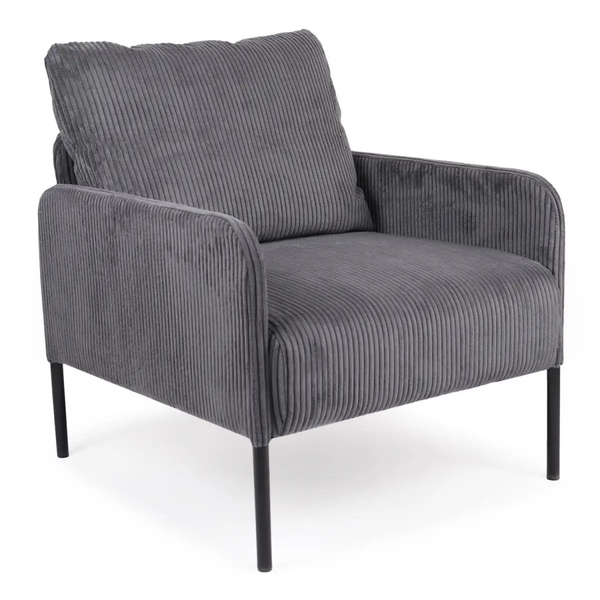 Fauteuil en Velours Côtelé «Safia» 85cm Gris Foncé