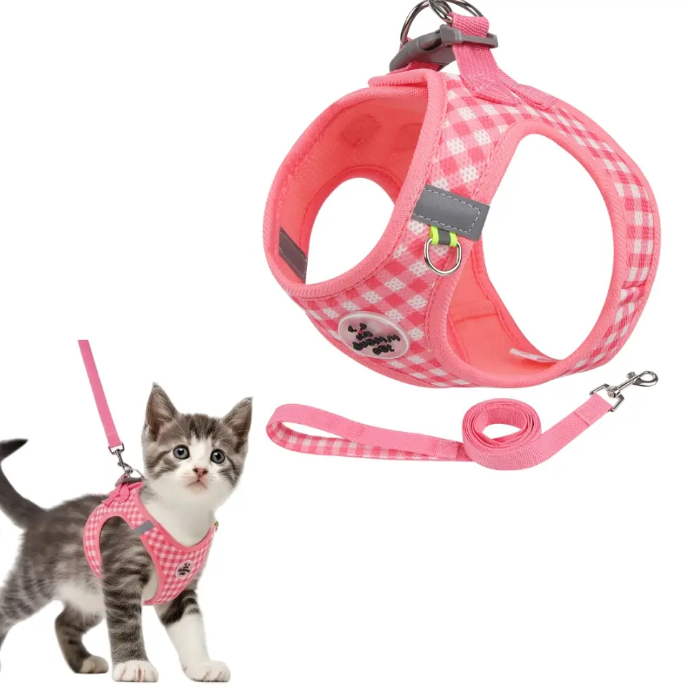 Ensemble harnais et laisse pour chat rose l – IntiMeg