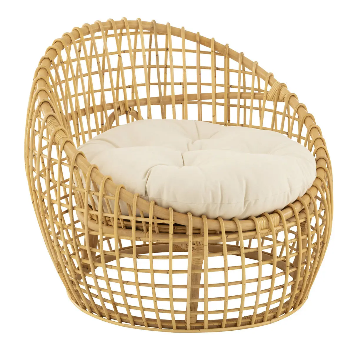 Fauteuil en Rotin & Coussin «Lise» 84cm Naturel