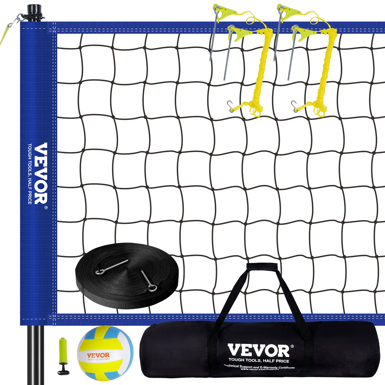 VEVOR Filet volley-ball portable extérieur, poteaux acier réglables. Ballon PVC, pompe, sac.