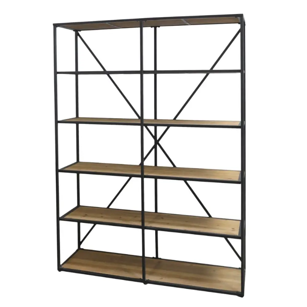 Etagère en bois marron et fer forgé noir antique 145 x 41 x 200 cm Chemin de campagne
