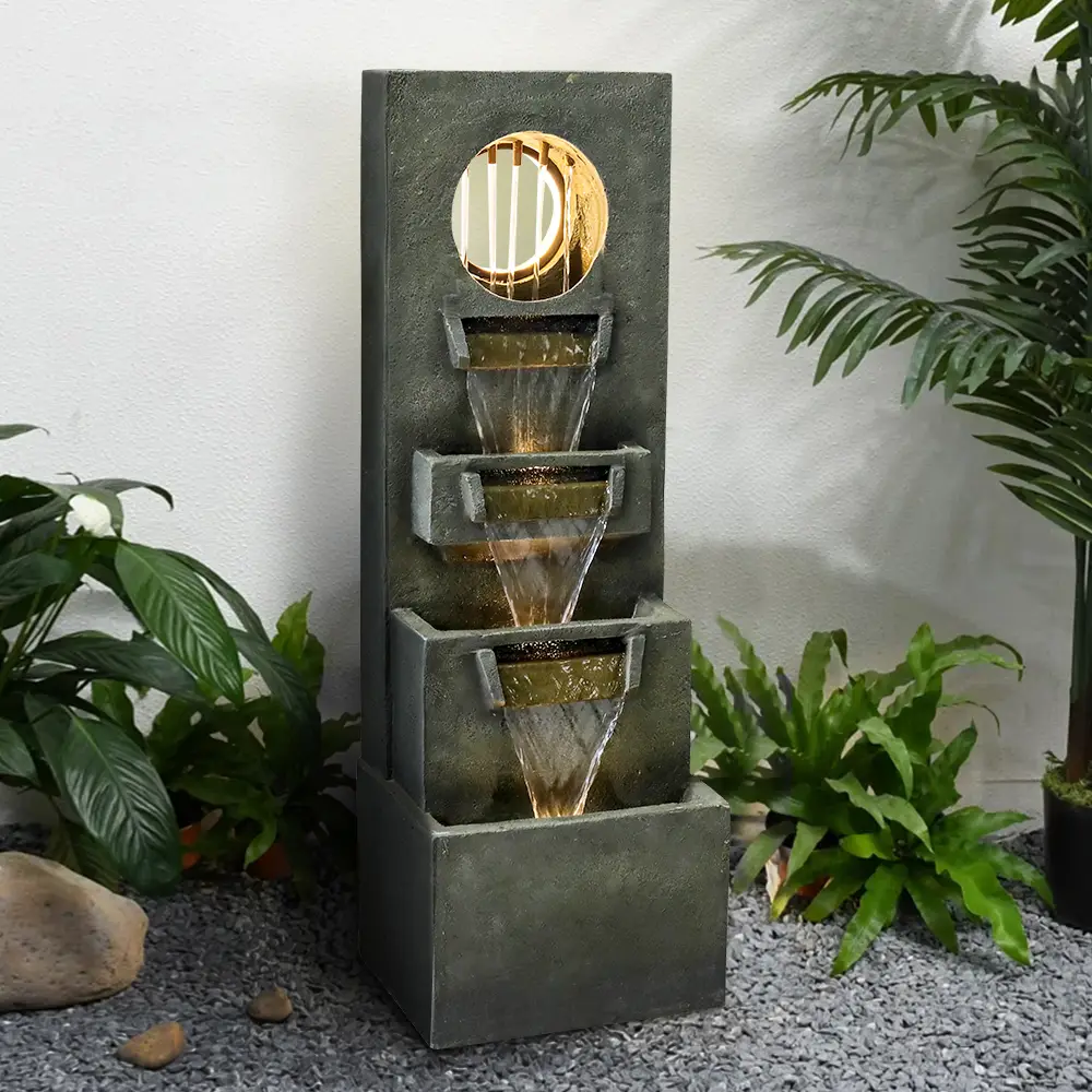 Fontaine cascade moderne 100 cm en résine effet pierre avec éclairage LED jardin – ComfortXL Outdoor Living