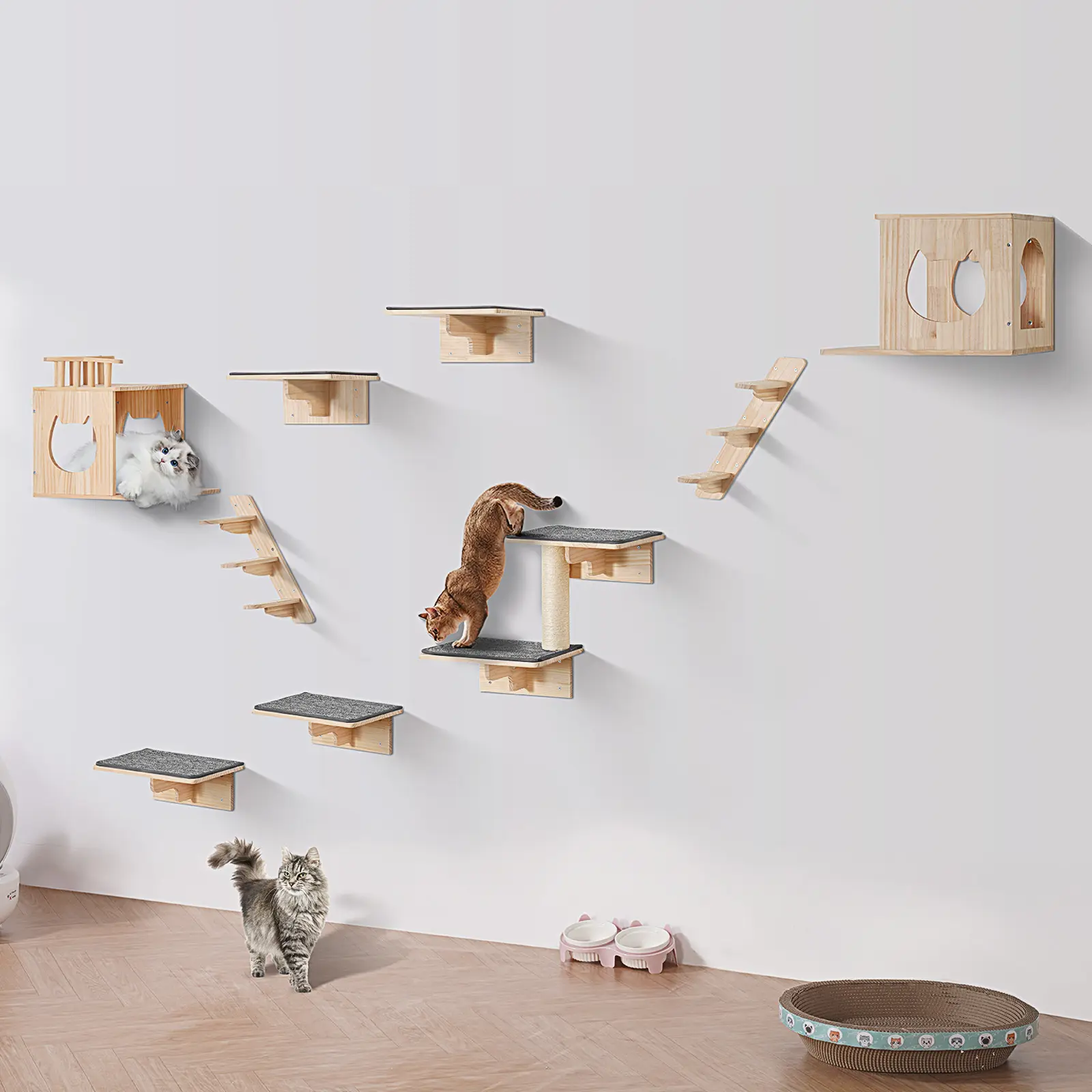 VEVOR Étagères murales pour chat (lot de 9), charge 18.14kg, plateformes, perchoirs, pour escalade/jeu.