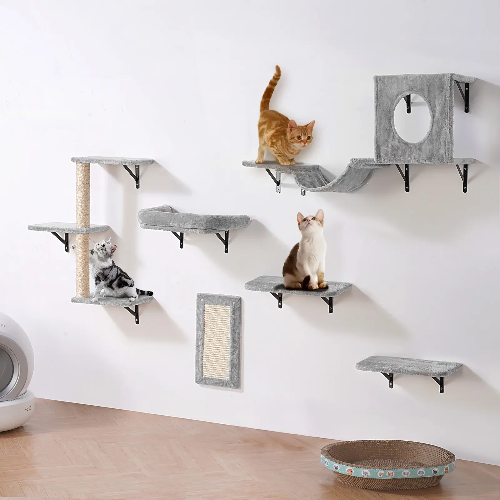 VEVOR Étagères murales pour chat (lot de 6), plateformes, hamac, canapé, perchoir, 18.14kg, pour escalade.