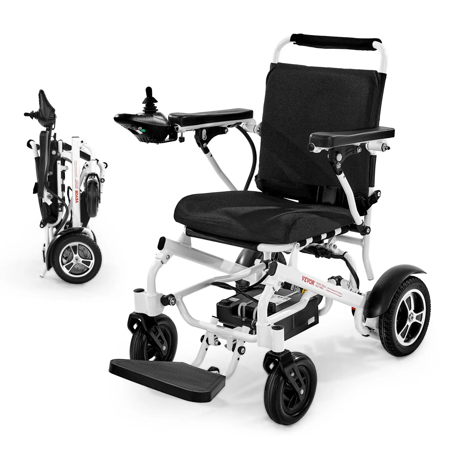 VEVOR Fauteuil roulant électrique, charge 136 kg, autonomie 21 km. Pliable, siège confortable 450 mm.
