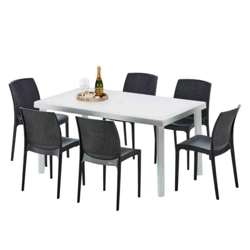 Ensemble de table rectangulaire blanche 150x90cm 6 chaises Blue Lagoon|Noir