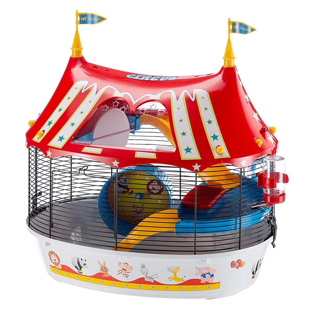 Ferplast Cage à 3 étages pour hamsters CIRCUS FUN, souris, petits rongeurs, plastique robuste et métal, ashésifs colorés et accessoires inclus, 49,5 x