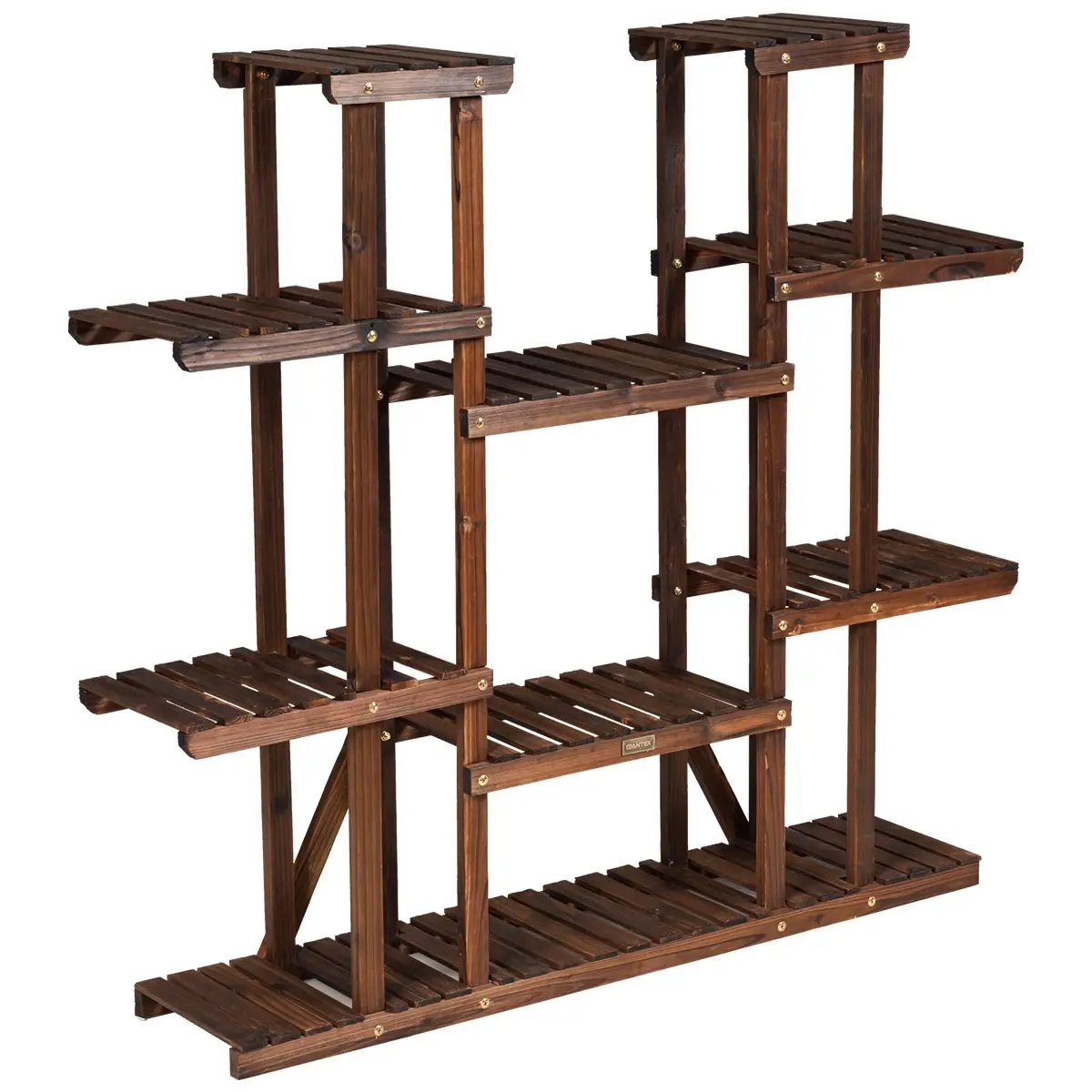 Étagère pour Plantes en Bois 9 Tablettes pour 18 Pots 125 x 25 x 114 cm Charge 10KG par Niveau Terrasse Jardin Balcon Salon-JU3179