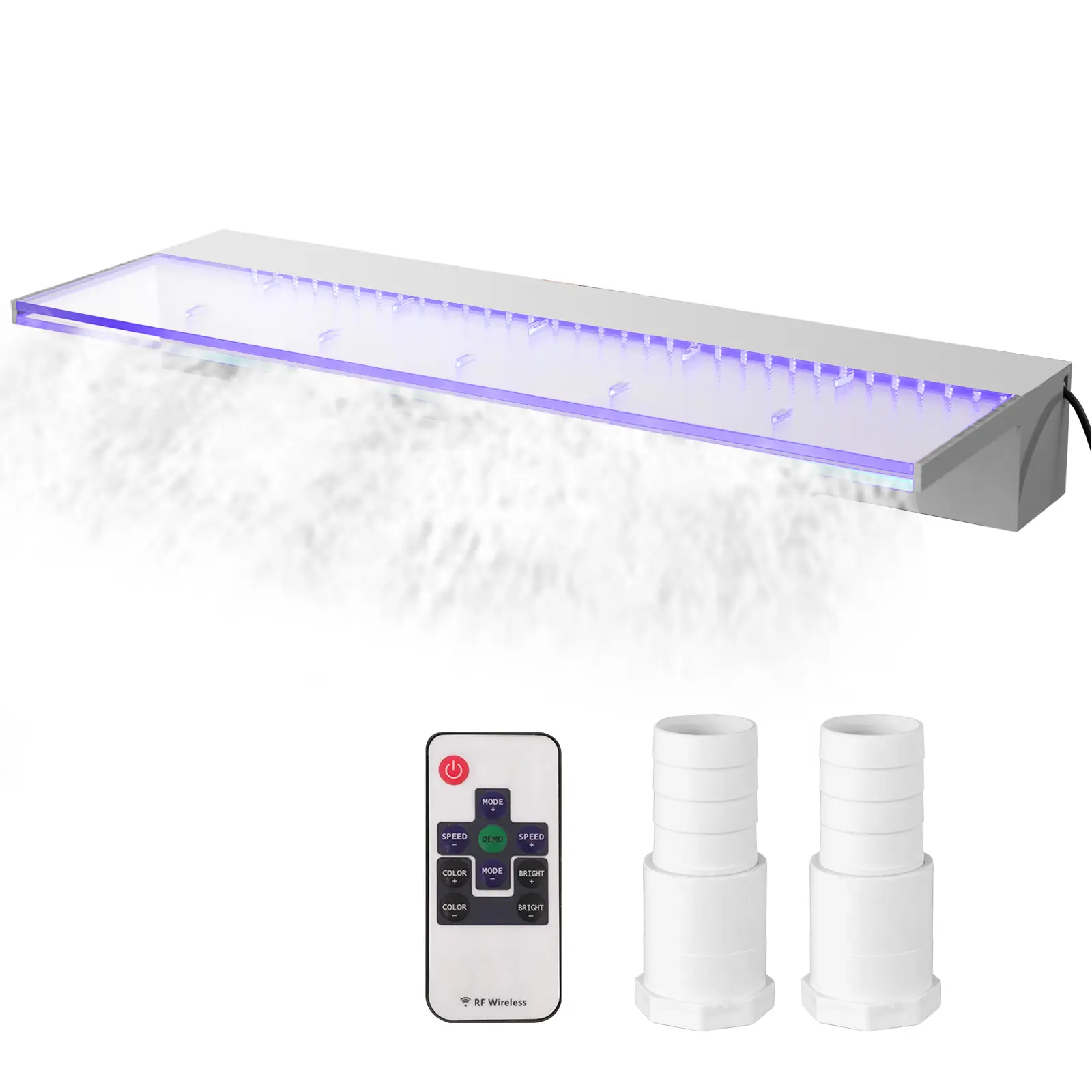 VEVOR Fontaine piscine rectangulaire 89x8x21cm, cascade LED télécommande, lumière 17 couleurs, pour décoration.