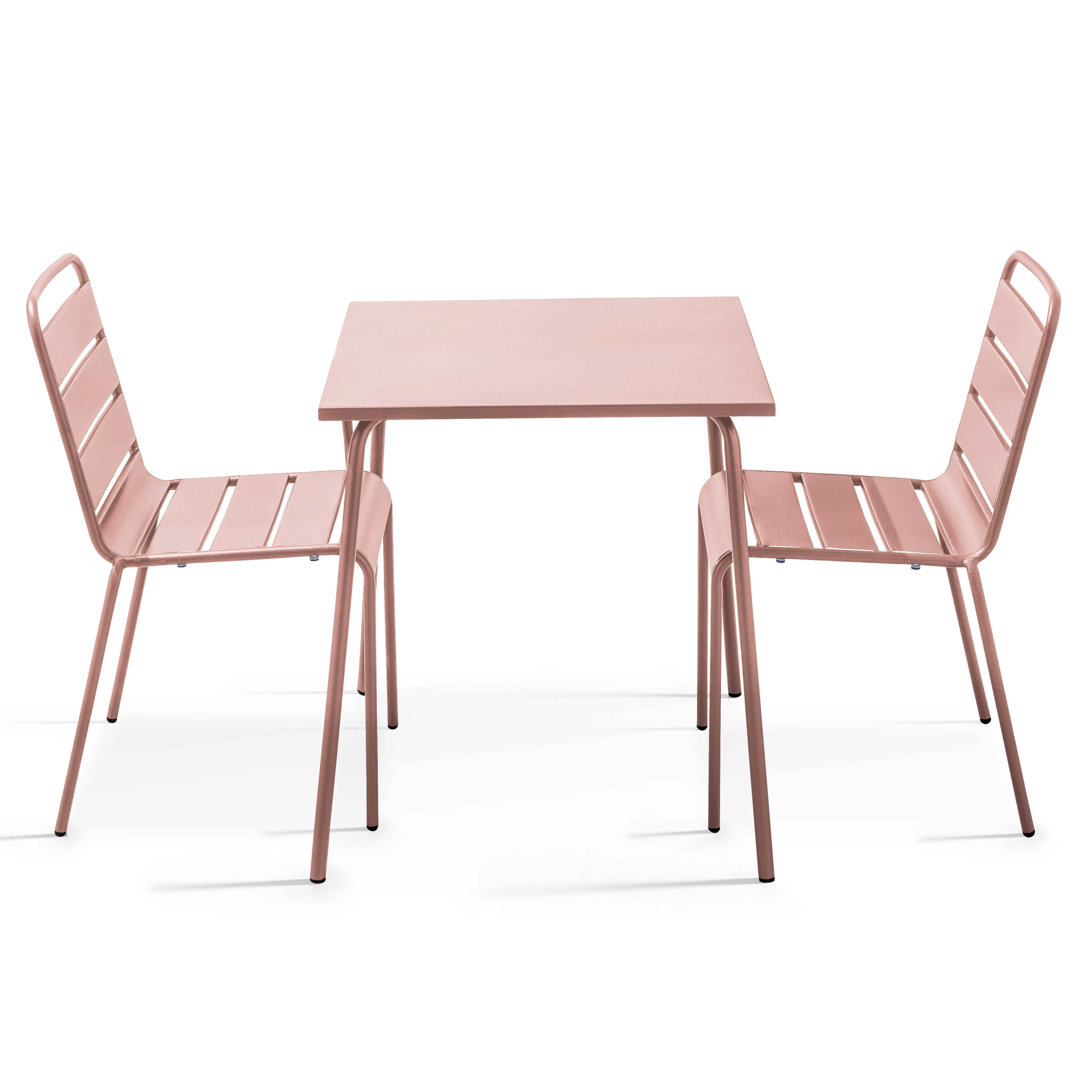 Ensemble table de jardin carrée et 2 chaises rose poudré Palavas – Oviala
