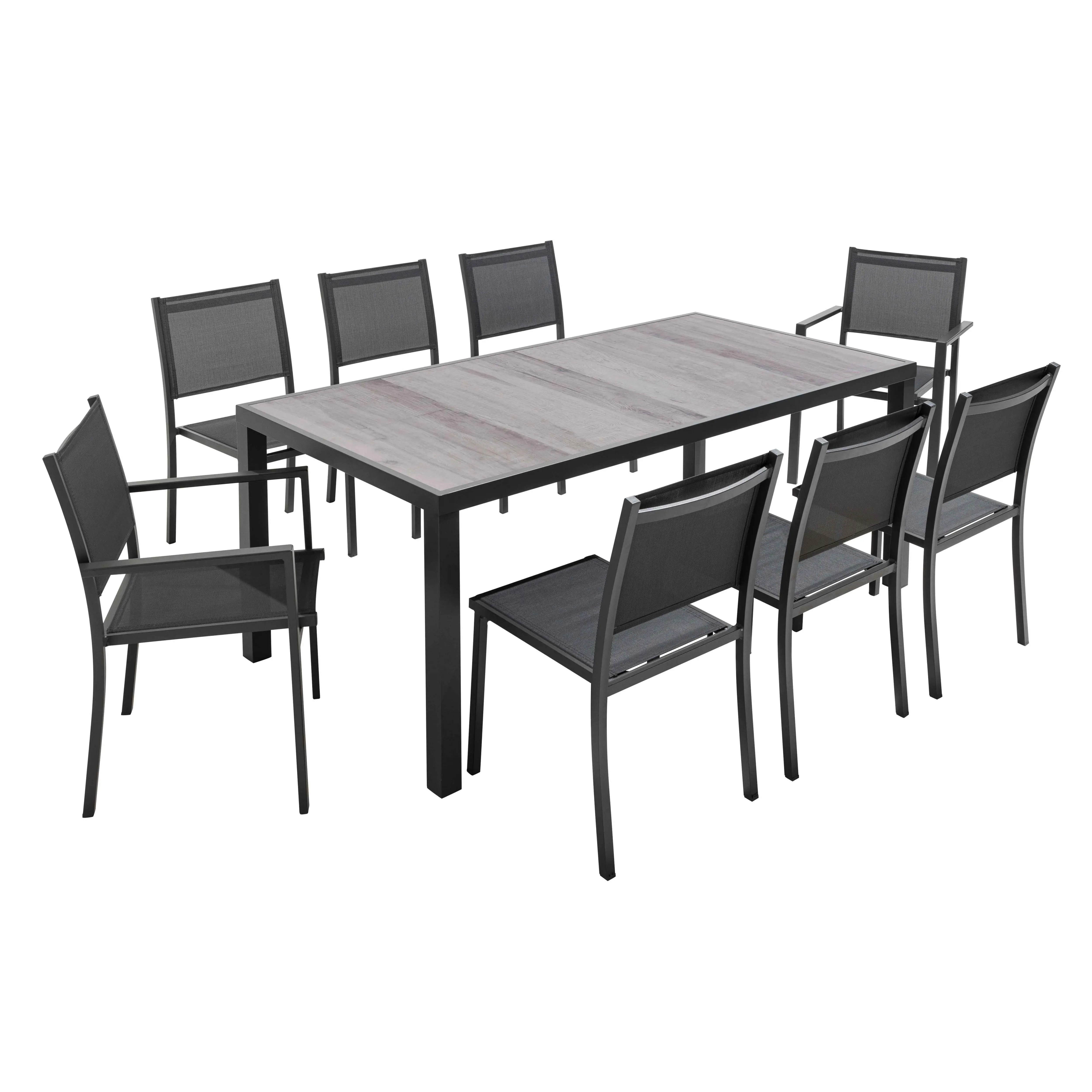 Ensemble table de jardin et 8 fauteuils effet bois grisé Tivoli – Oviala