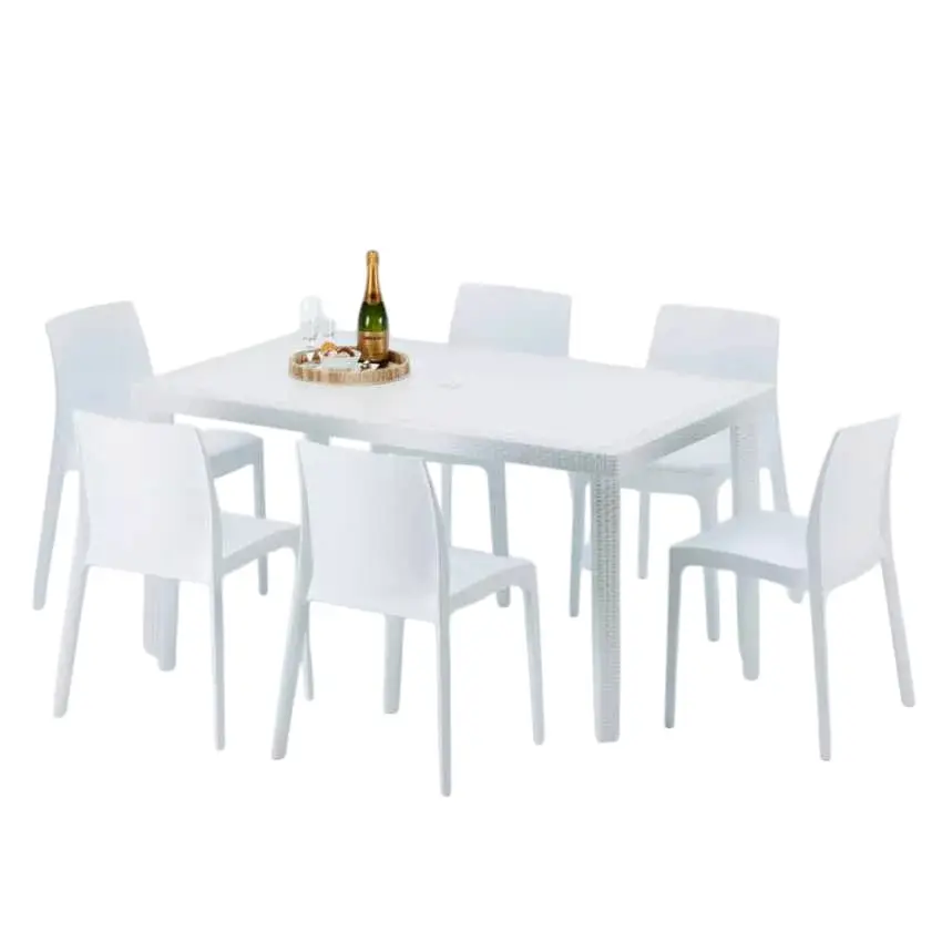 Ensemble de table rectangulaire blanche 150x90cm 6 chaises Moscow Mule|Blanc