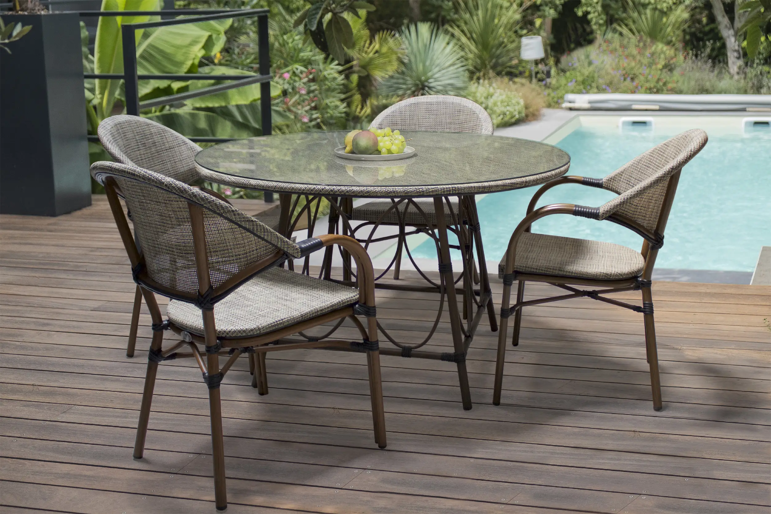 Ensemble repas de jardin 4 places en aluminium – Marron – USHUAIA