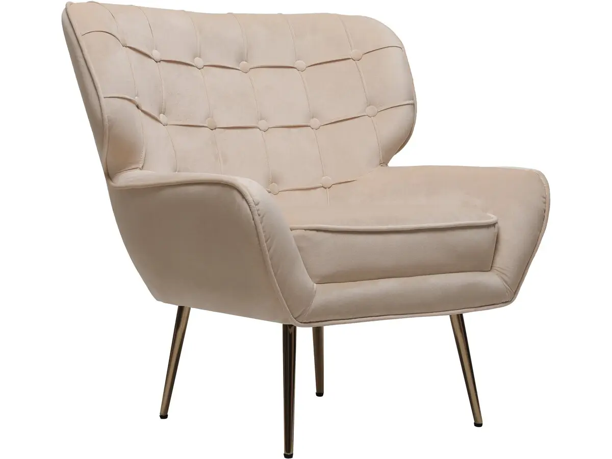 Fauteuil En Velours «austin» – 79 X 71 X 79.5 Cm – Beige -habitat Et Jardin
