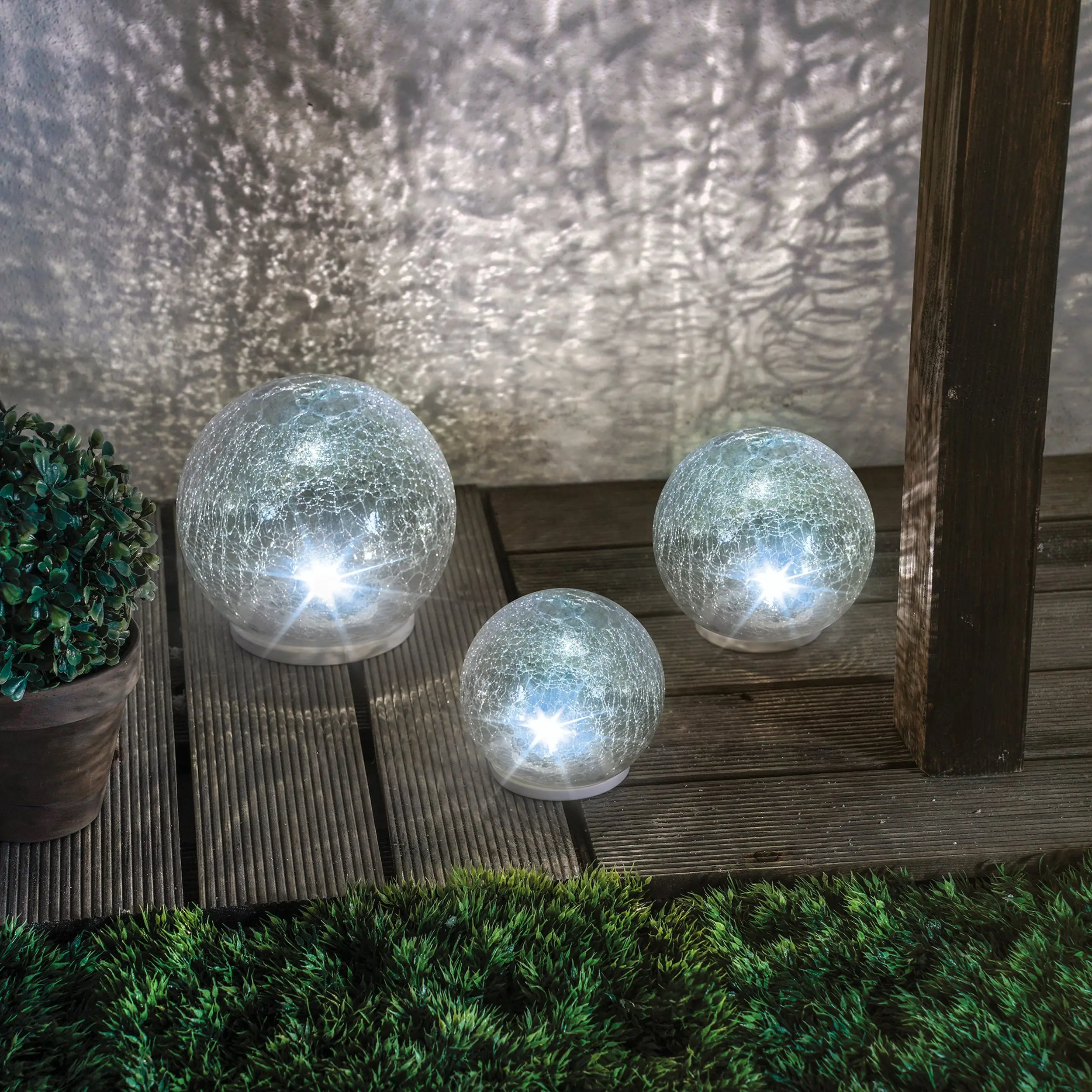 esotec Solar Globe lumineux de jardin, lot de 3, aspect verre brisé blanc froid 102082