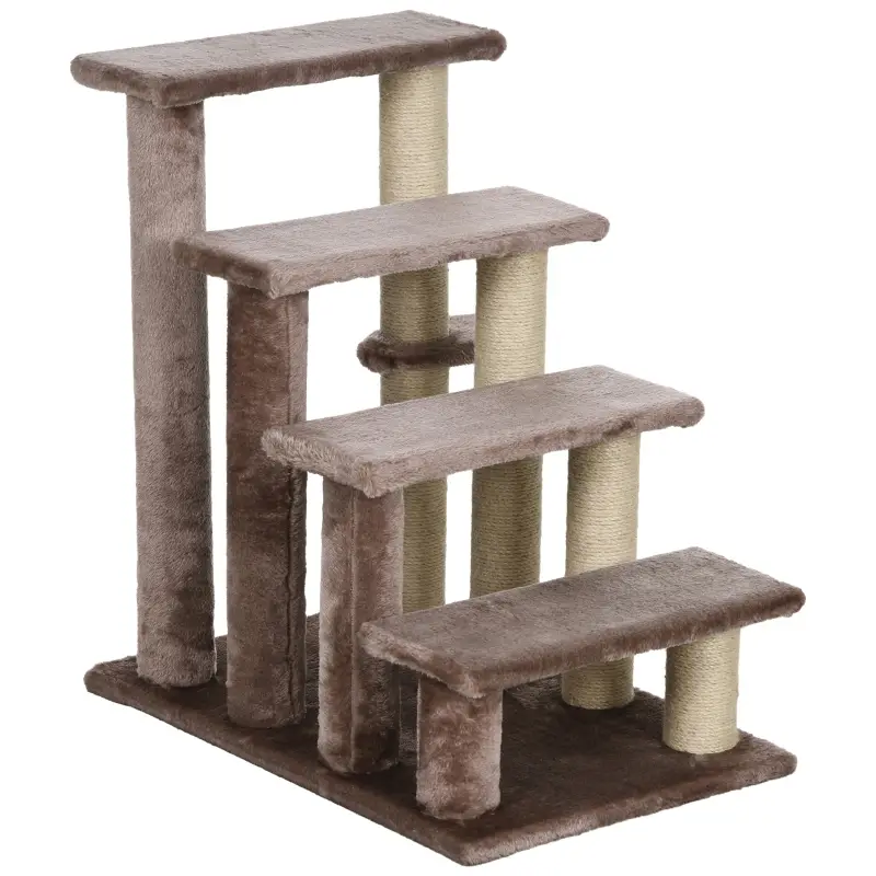 Escalier pour animaux 4 marches intérieur 60 x 40 x 64 cm bois peluche marron – PANGIVO