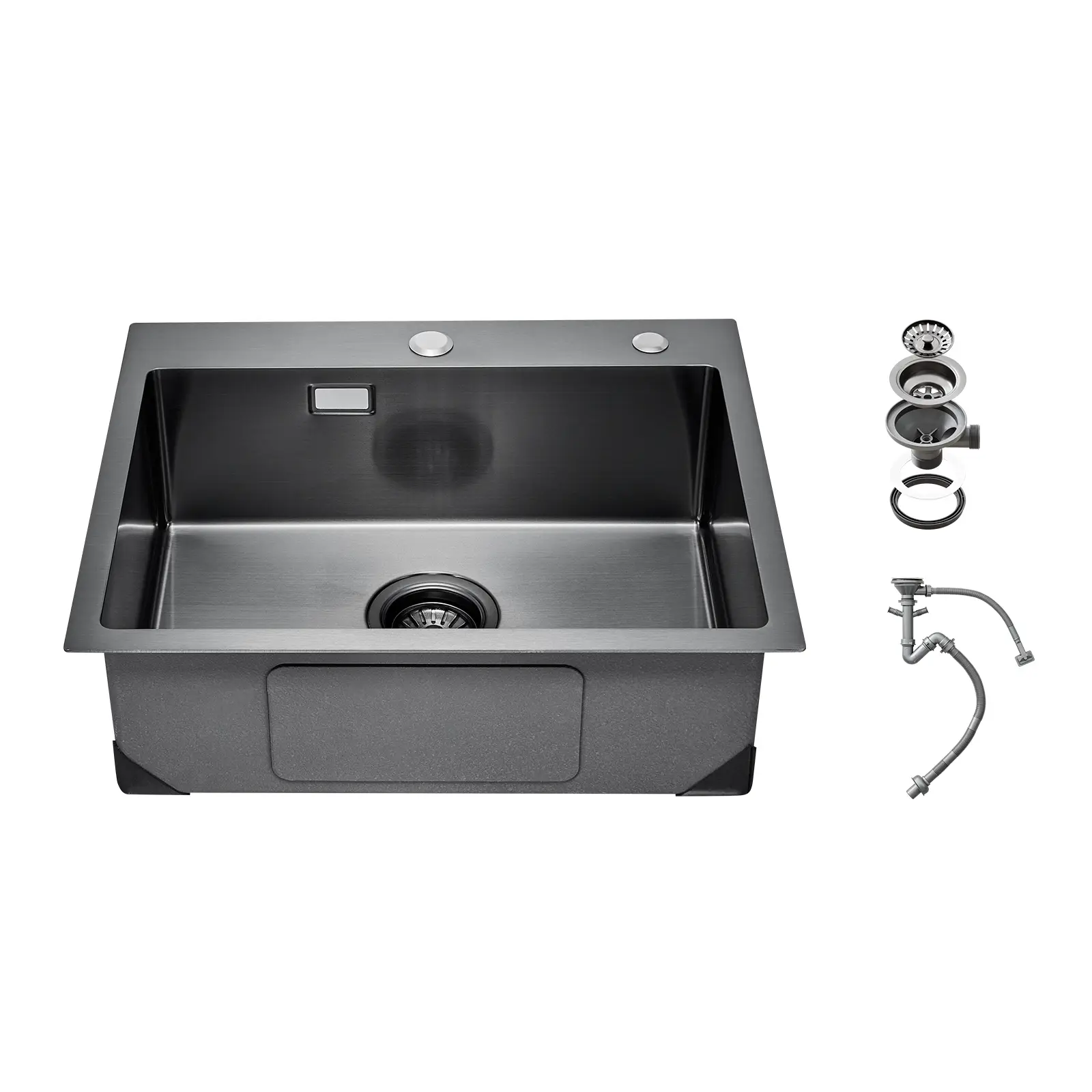 VEVOR Évier cuisine 55 cm acier inox 304 montage par le haut, cuve simple avec accessoires, pour camping-car, bar, noir.