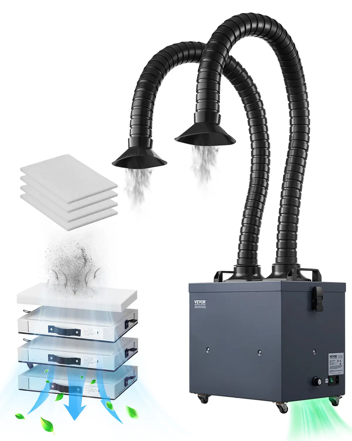 VEVOR Extracteur fumée soudure 275W, absorbeur sans balais 2 tuyaux, aspiration 380 m³/h.