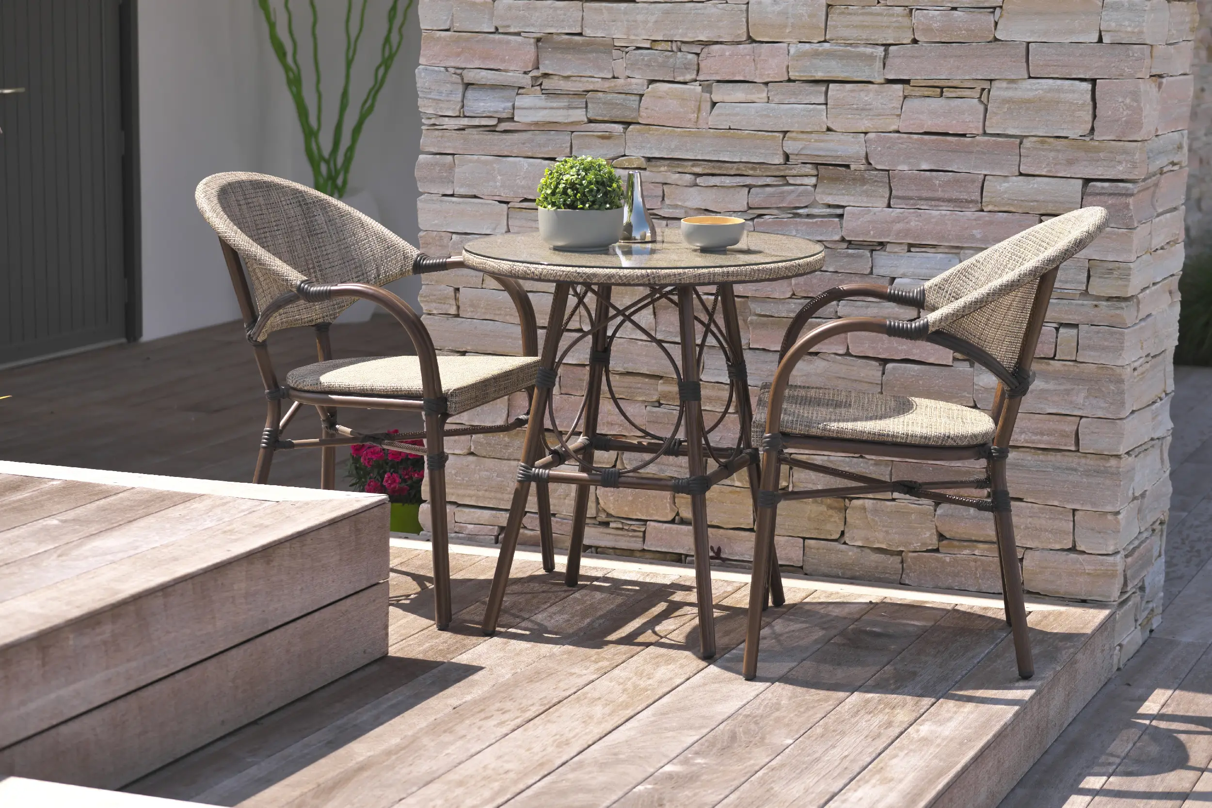 Ensemble repas de jardin 2 places en aluminium – Marron – USHUAIA