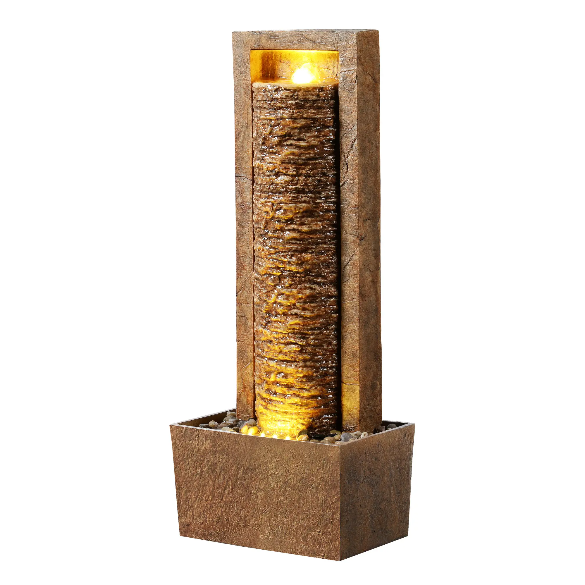 Fontaine colonne LED extérieure, 82cm, Marron, Teamson Home