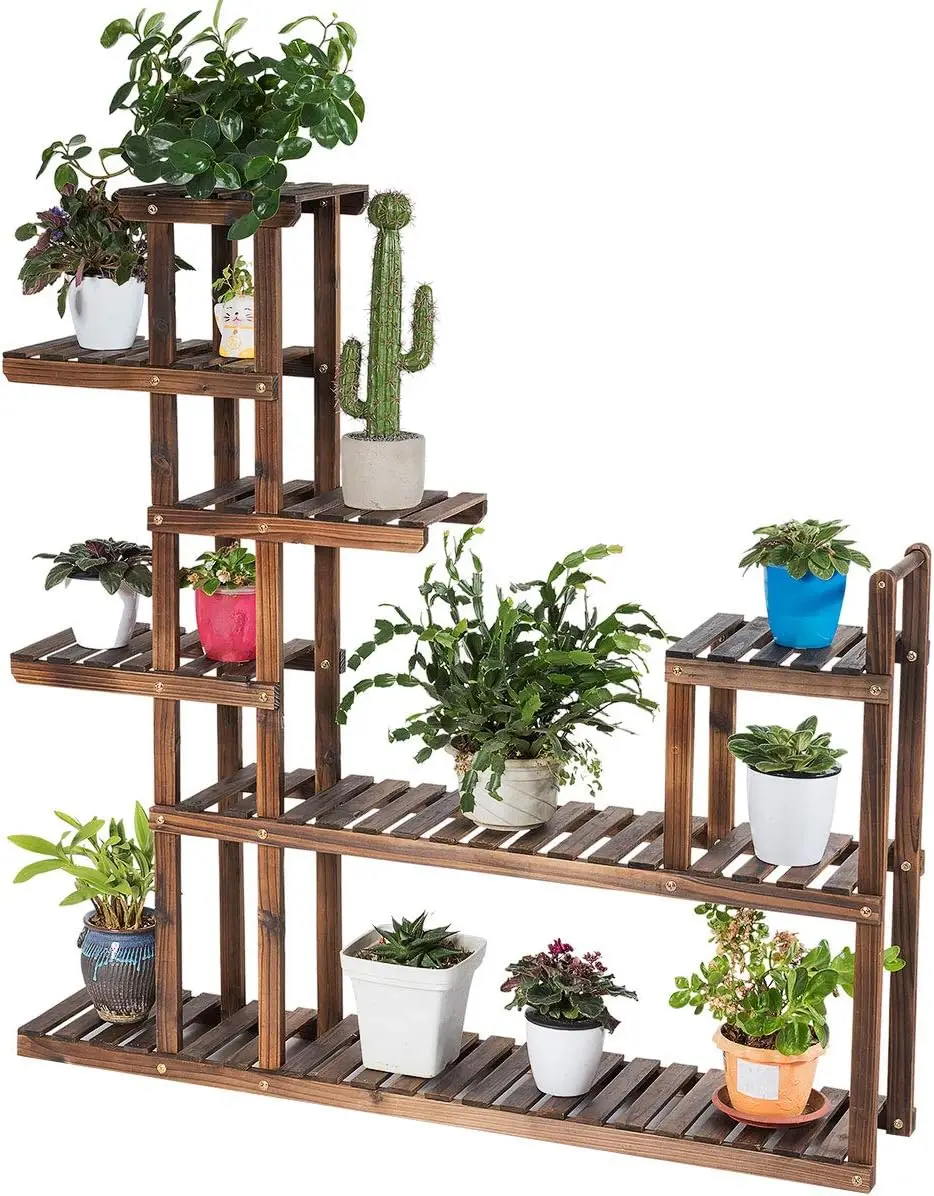 Étagère à fleurs en bois à 7 niveaux porte plante durable décoration décorative 120x25x120cm