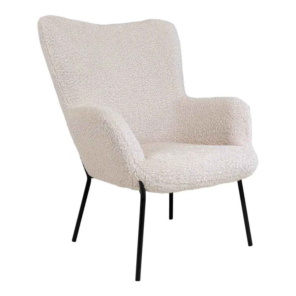 Fauteuil Imitation Laine Blanche et Piétement Acier Noir – FINTRY