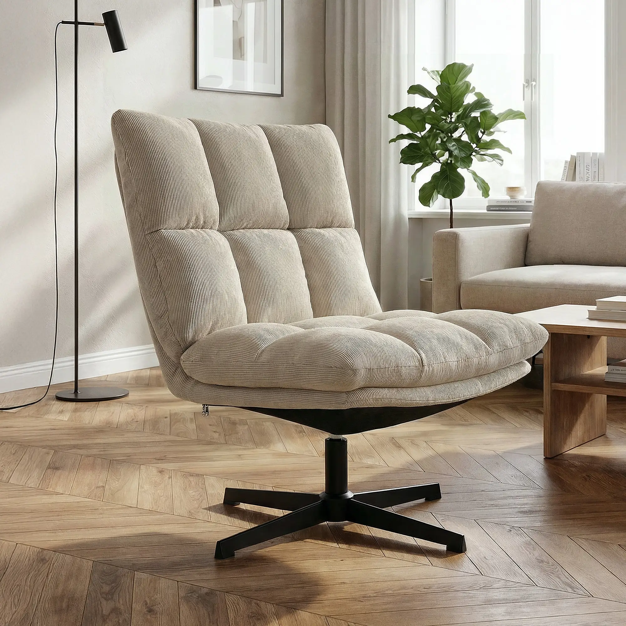 Sicaan Fauteuil pivotant moderne TAO velours côtelé kaki
