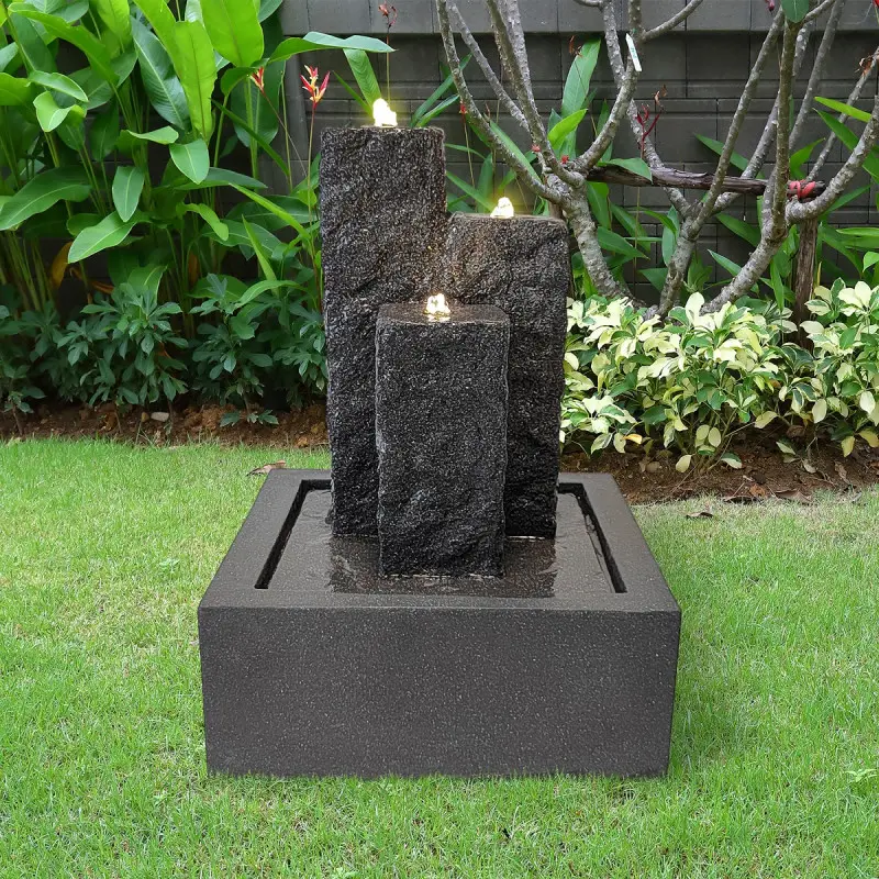 Fontaine de jardin en fiberstone avec LED et pompe 600L/h Art-Pond anthracite 50×67,5 cm