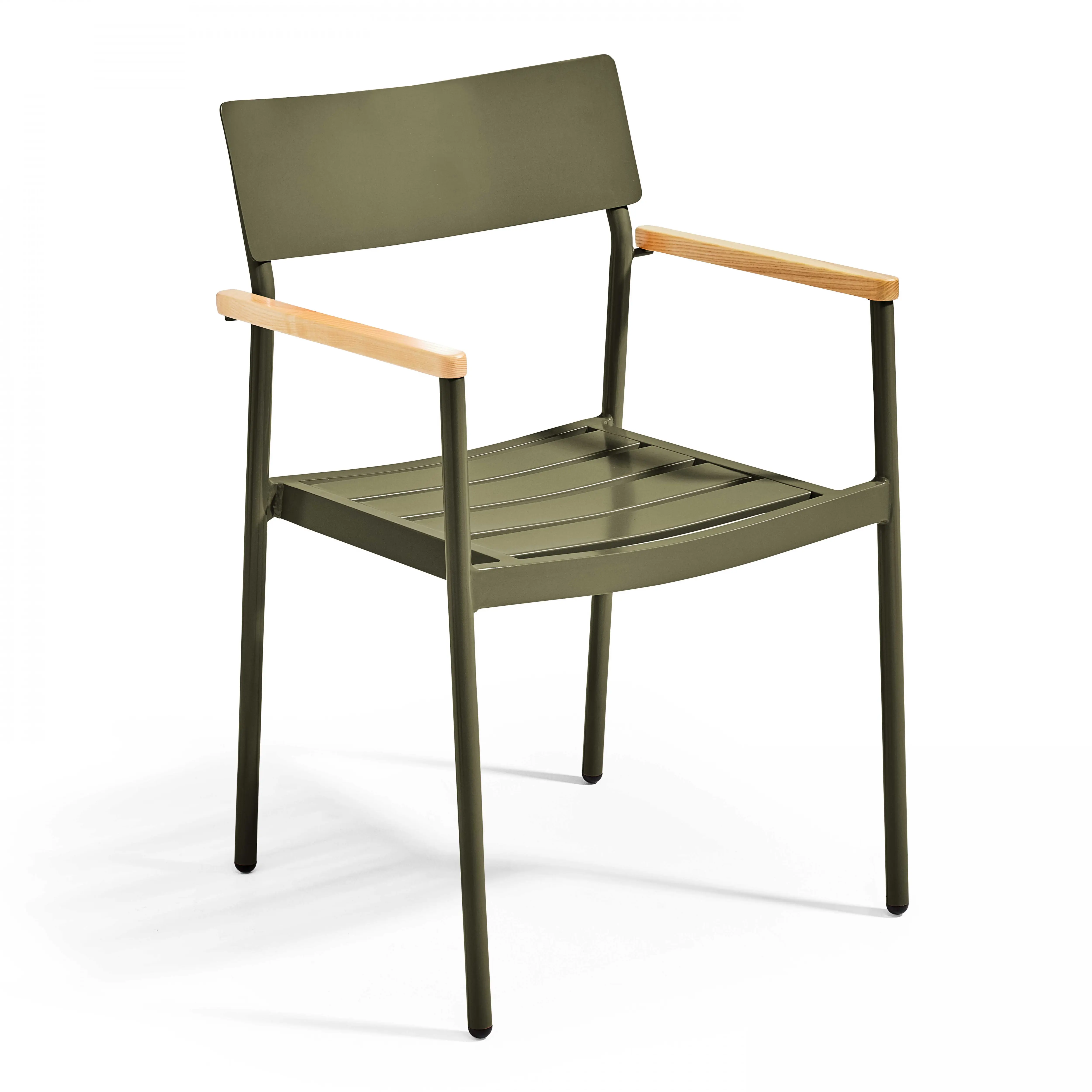 Fauteuil de jardin en aluminium et bois vert kaki Leeds – Oviala