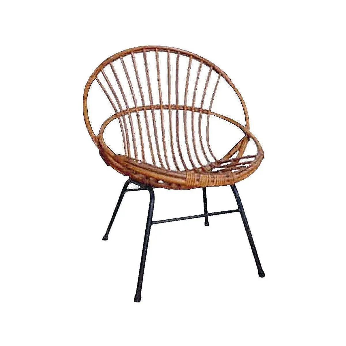 Fauteuil en rotin laqué et métal