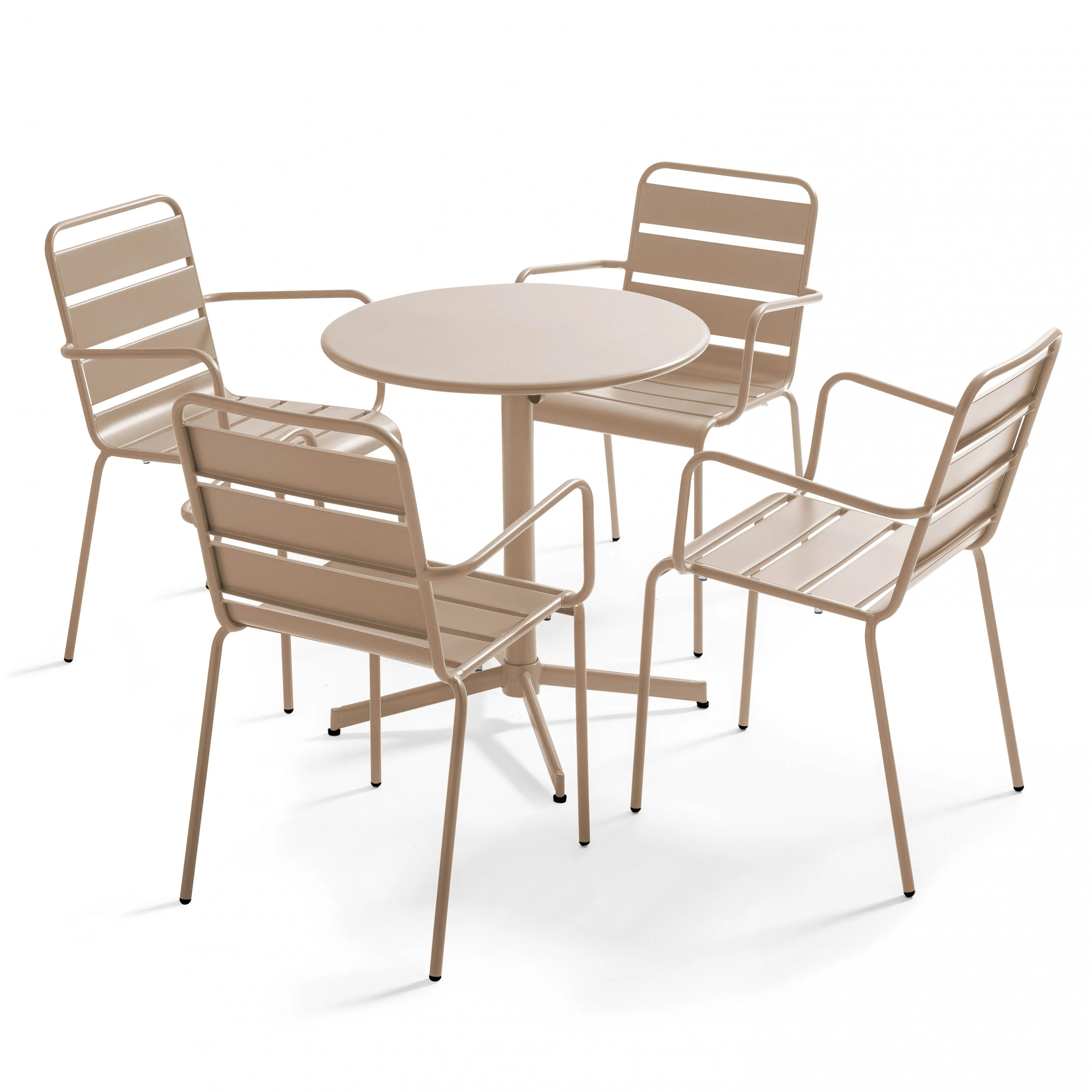 Ensemble table de jardin et 4 fauteuils métal taupe Palavas – Oviala