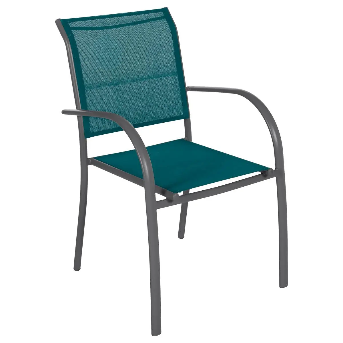 Fauteuil de jardin empilable «Piazza» bleu canard & graphite en aluminium traité époxy Hespéride