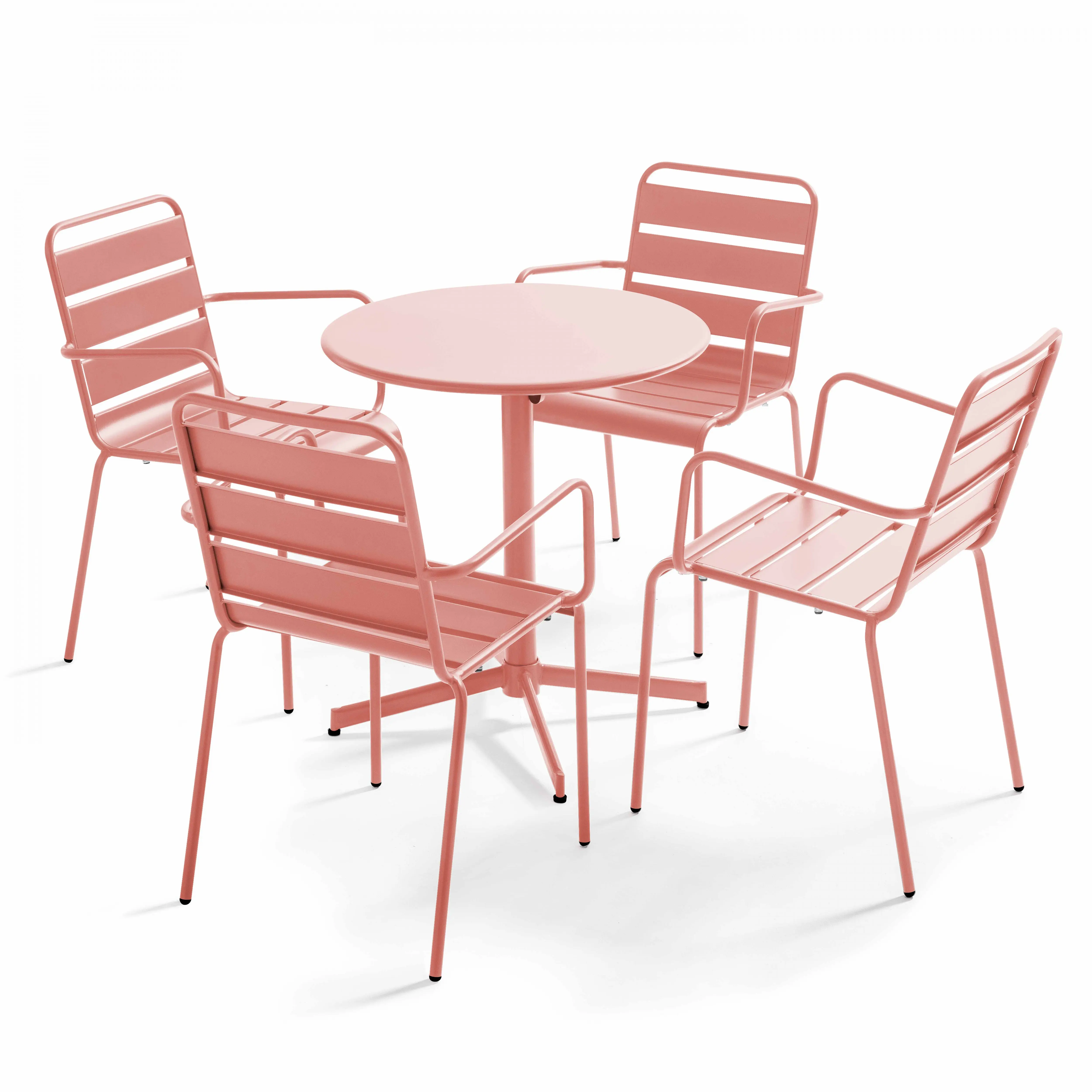 Ensemble table de jardin et 4 fauteuils métal argile Palavas – Oviala
