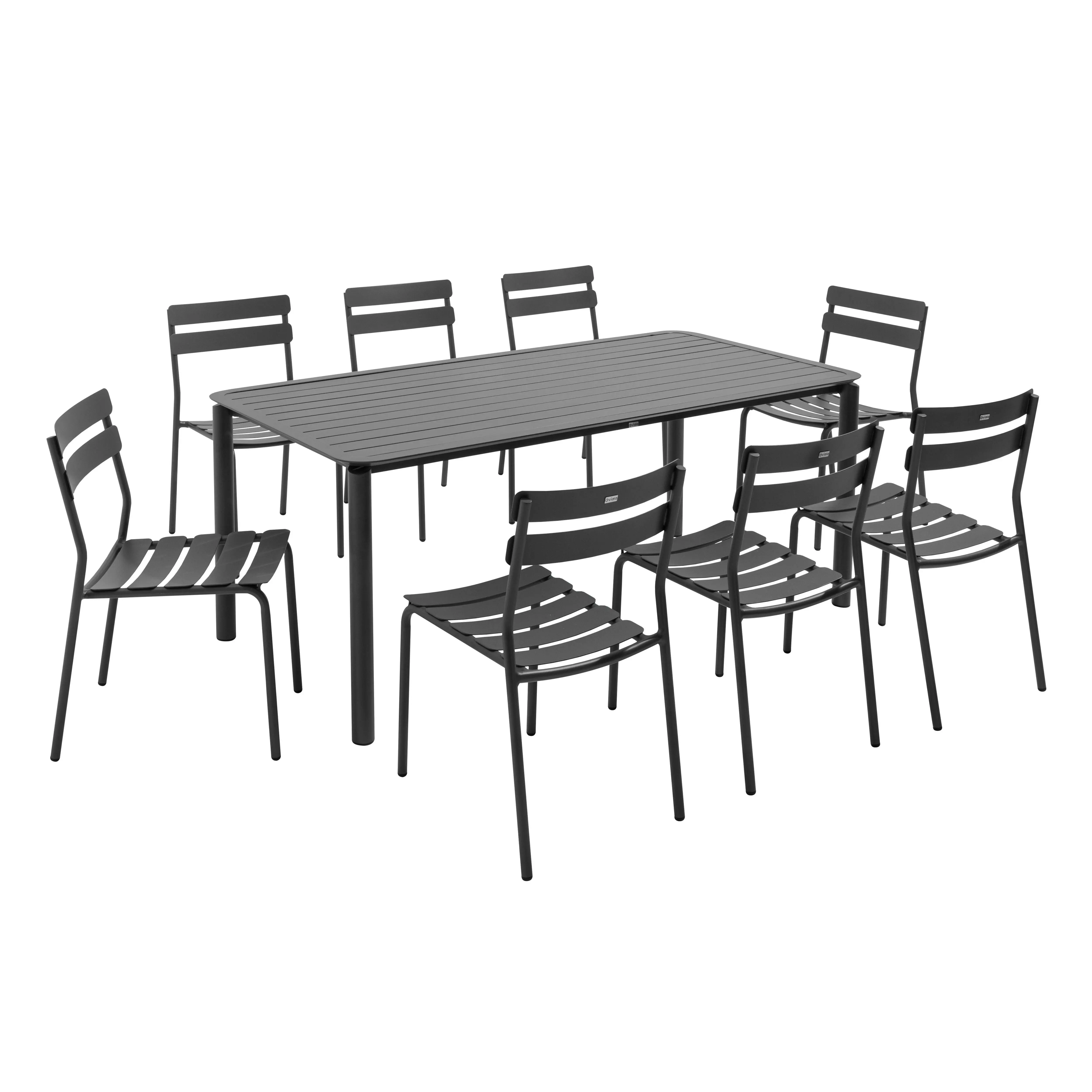 Ensemble table de jardin et 8 chaises noir Almada – Oviala
