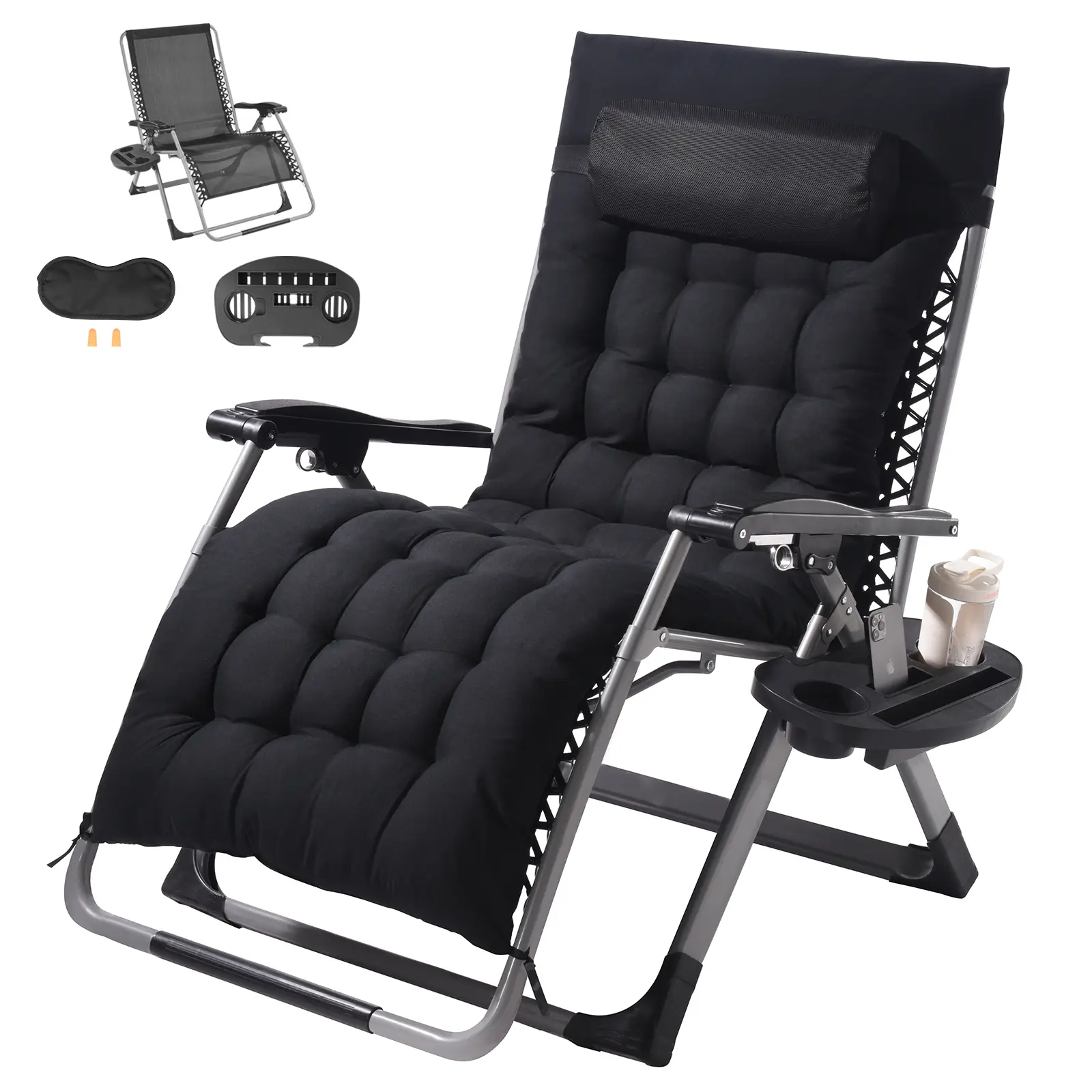 VEVOR Fauteuil inclinable zéro gravité, 825mm, réglable, 226.8kg, noir.