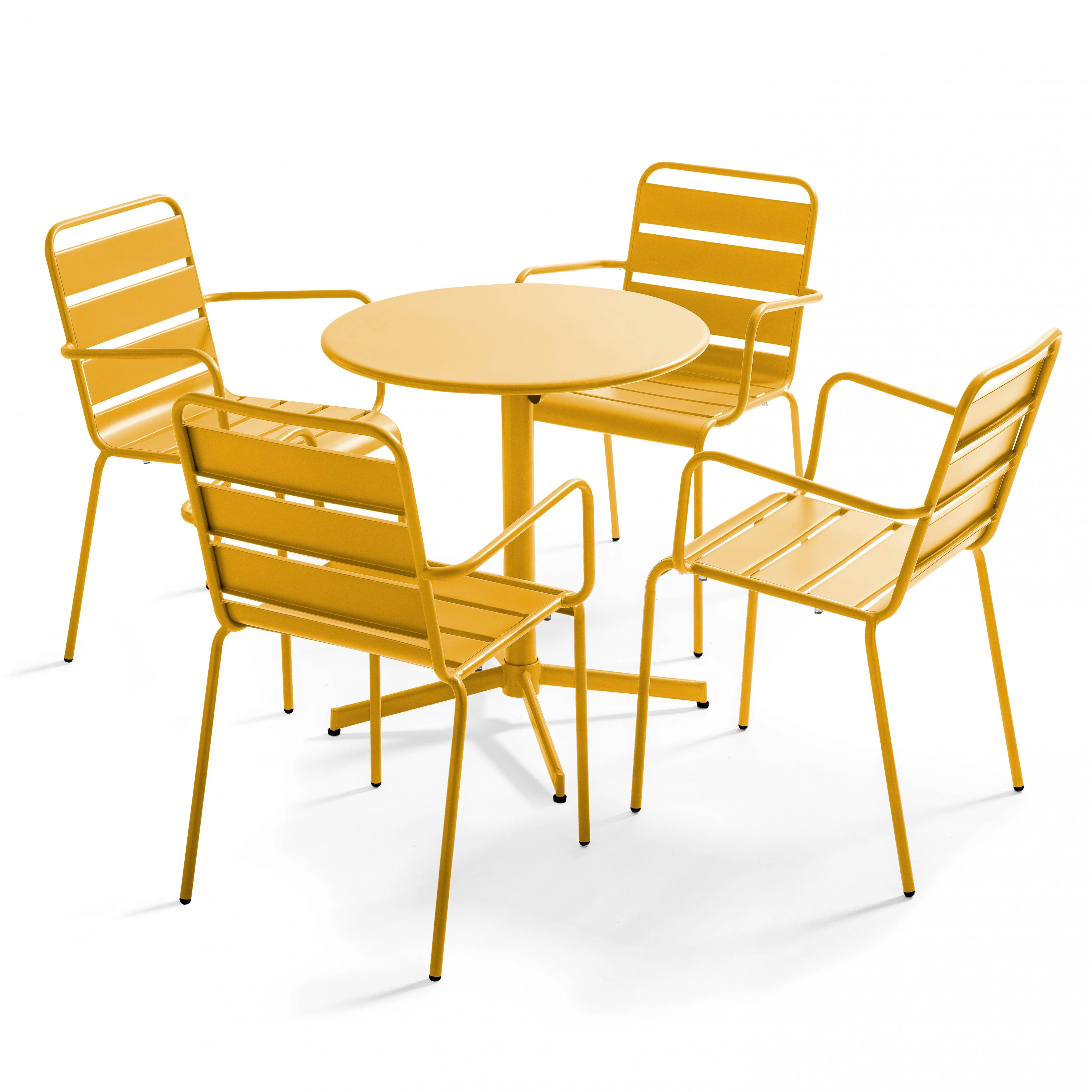 Ensemble table de jardin et 4 fauteuils métal jaune Palavas – Oviala