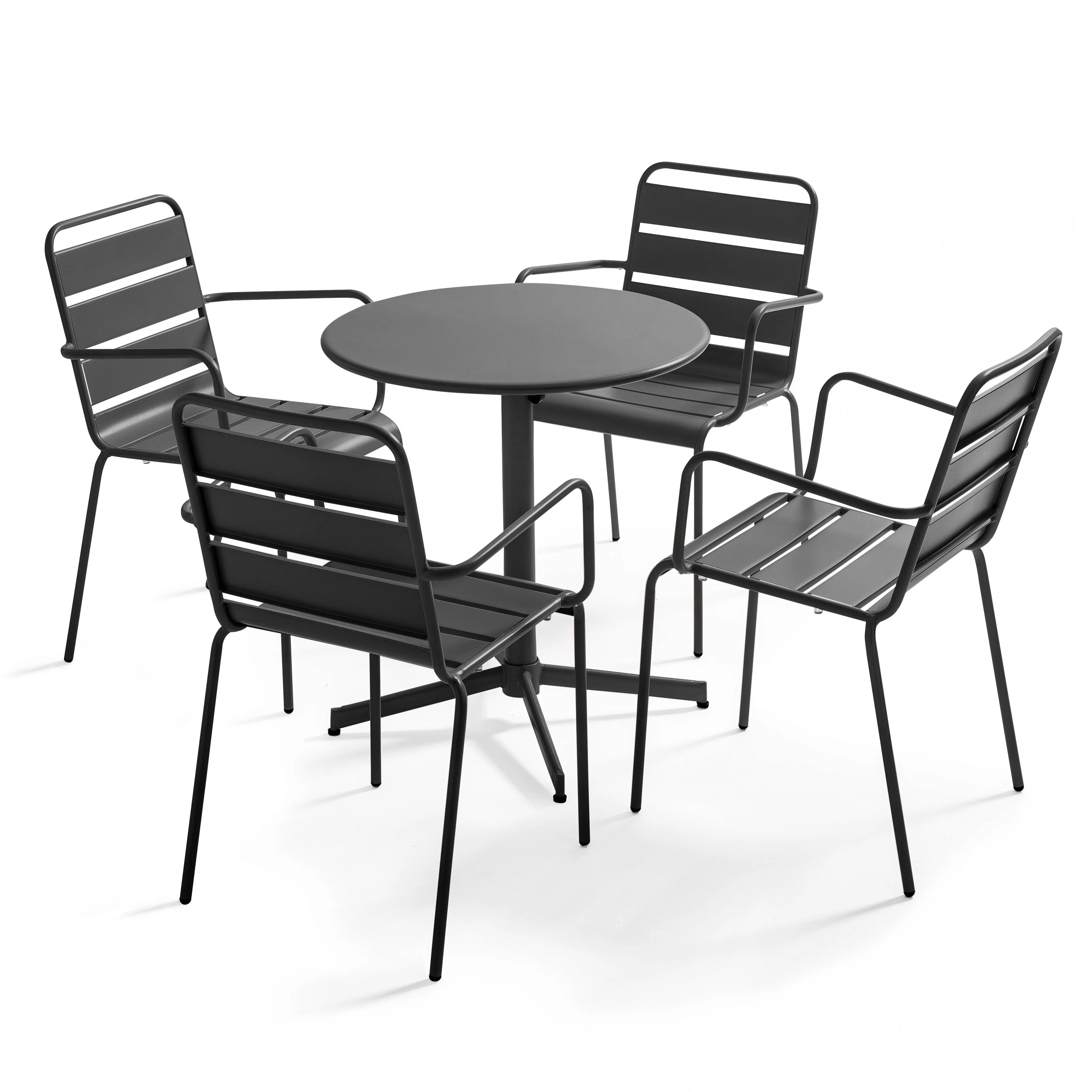 Ensemble table de jardin et 4 fauteuils métal gris Palavas – Oviala